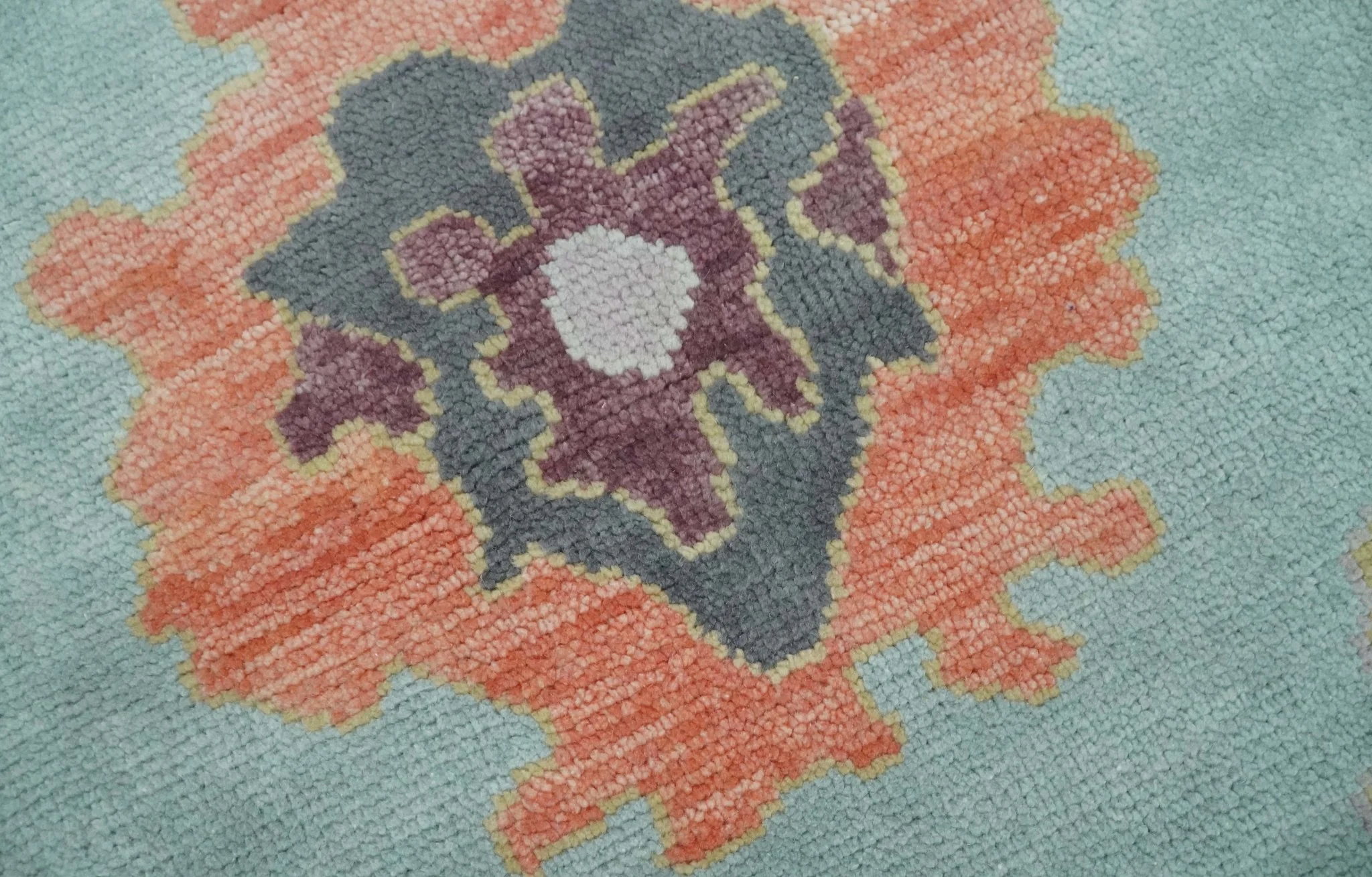 Custom Made Vibrant Colorful Aqua, Blue, Purple and Gray Hand Knotted Traditional Oushak Wool Area Rug - Image 4