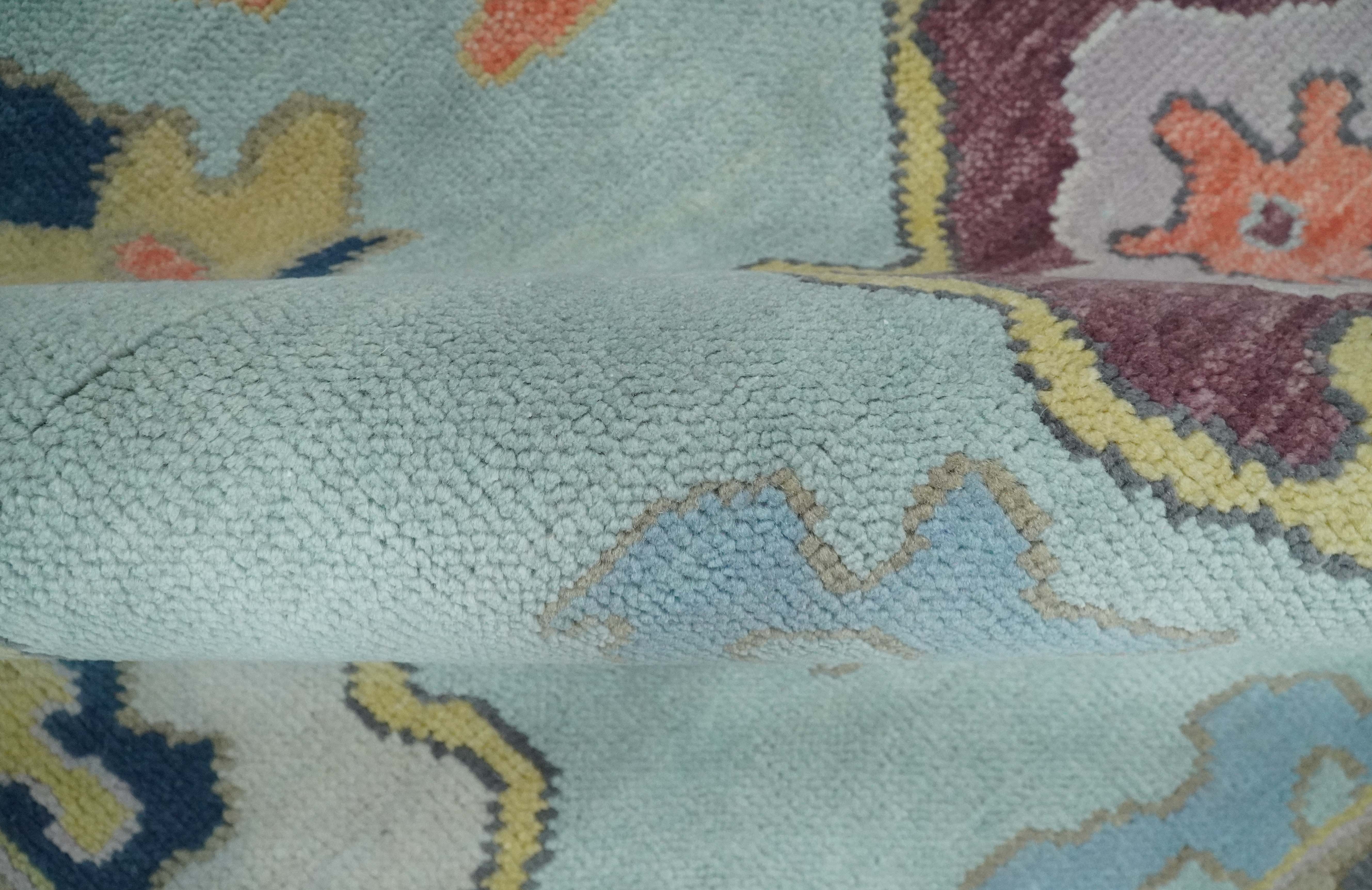 Custom Made Vibrant Colorful Aqua, Blue, Purple and Gray Hand Knotted Traditional Oushak Wool Area Rug - Image 6