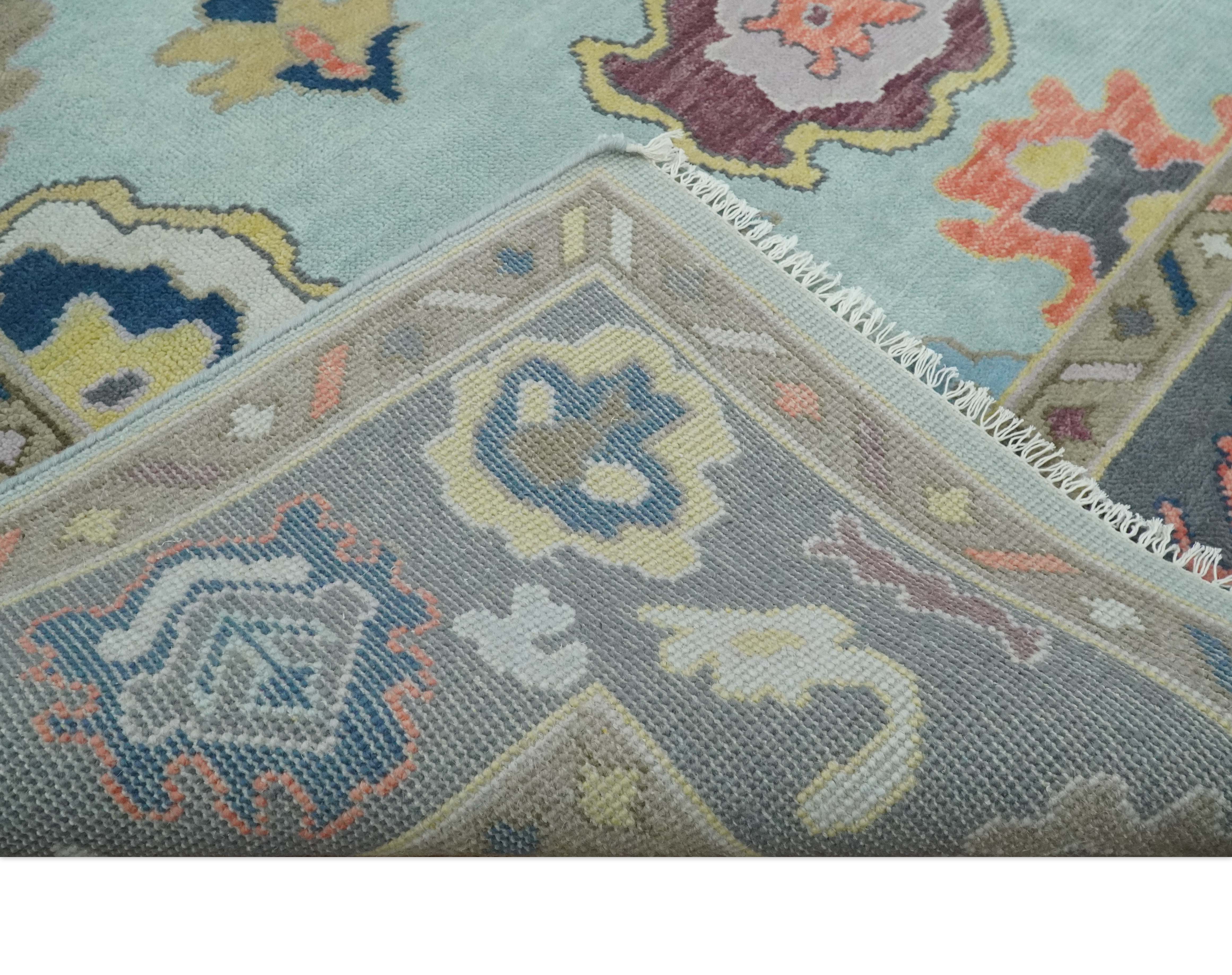 Custom Made Vibrant Colorful Aqua, Blue, Purple and Gray Hand Knotted Traditional Oushak Wool Area Rug - Image 7