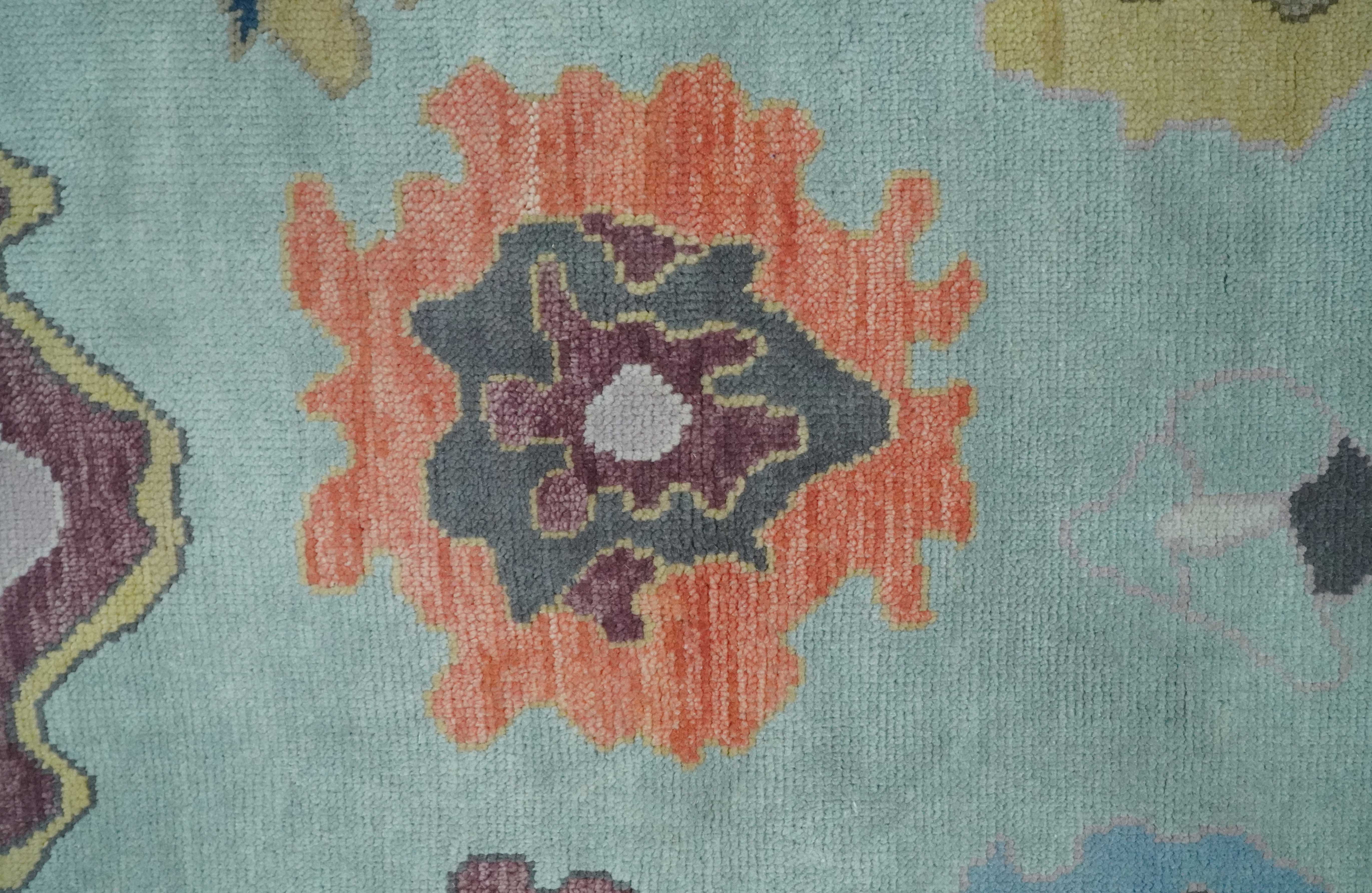 Custom Made Vibrant Colorful Aqua, Blue, Purple and Gray Hand Knotted Traditional Oushak Wool Area Rug - Image 9