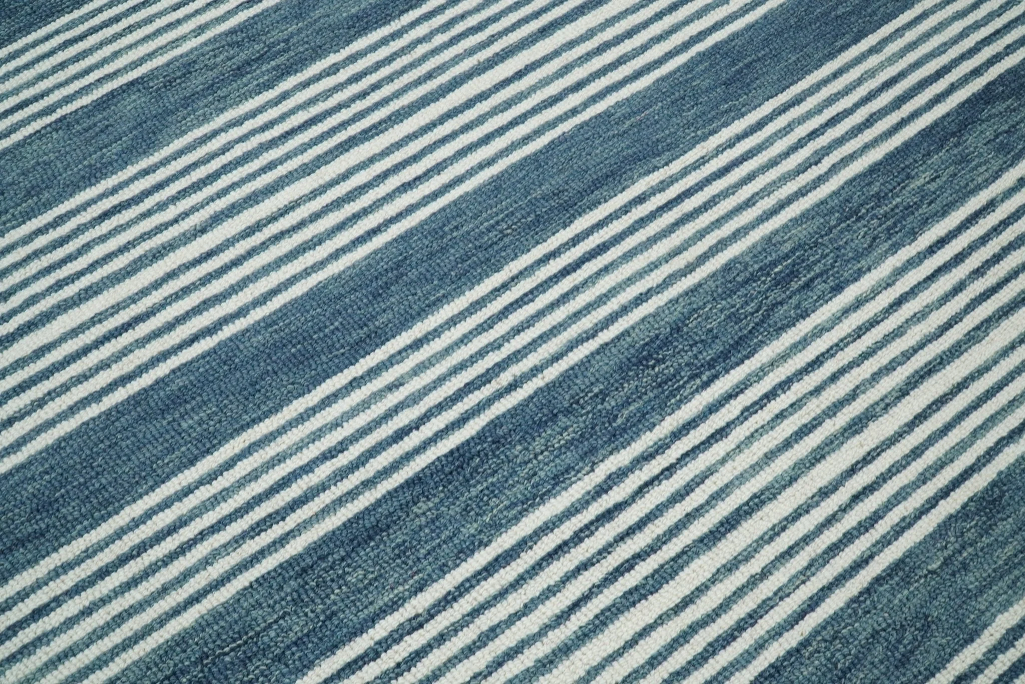 5x8 and 8x10 Hand Made Woolen Modern Stripes White and Blue Area Rug | NAU002 - Image 3