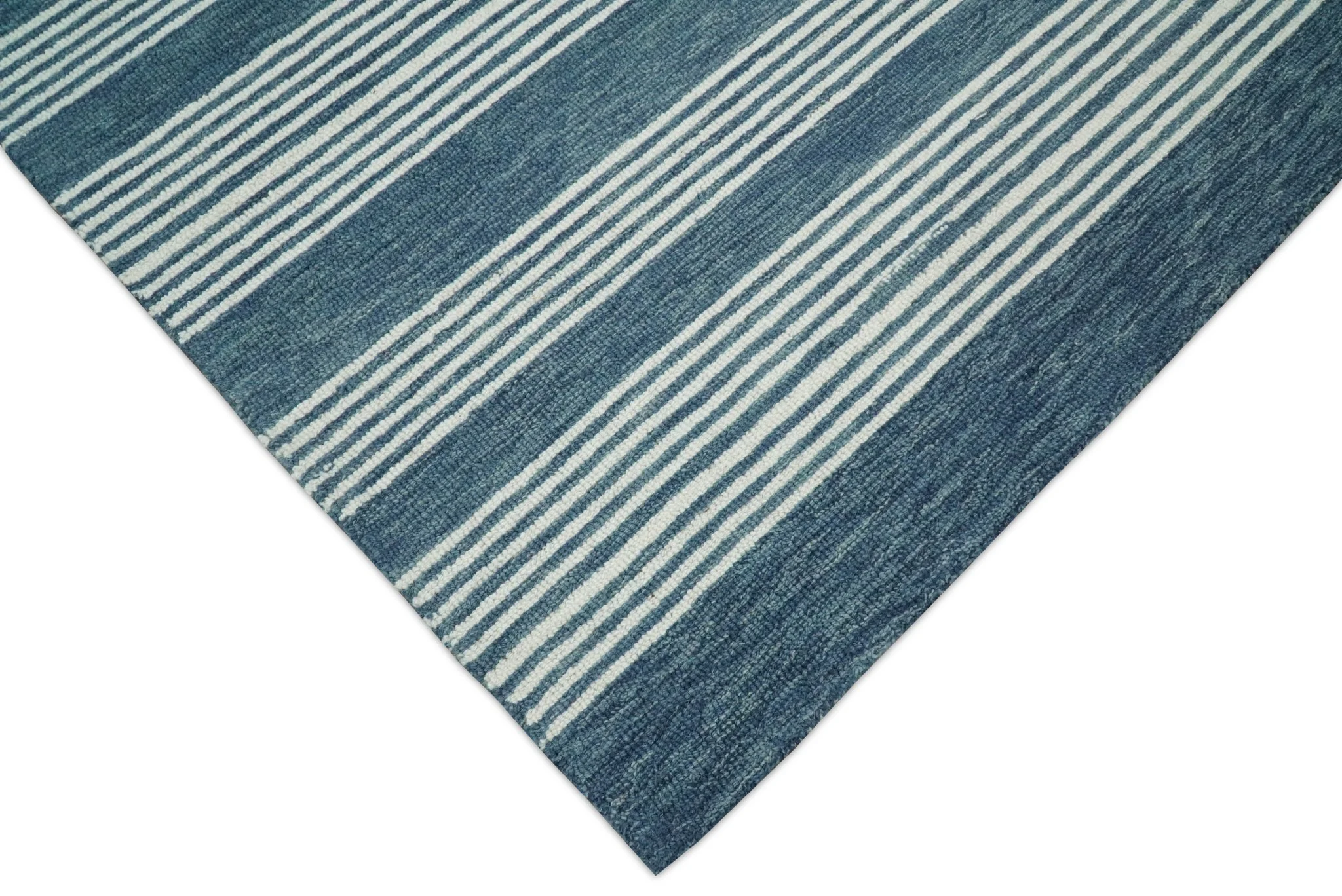5x8 and 8x10 Hand Made Woolen Modern Stripes White and Blue Area Rug | NAU002 - Image 4