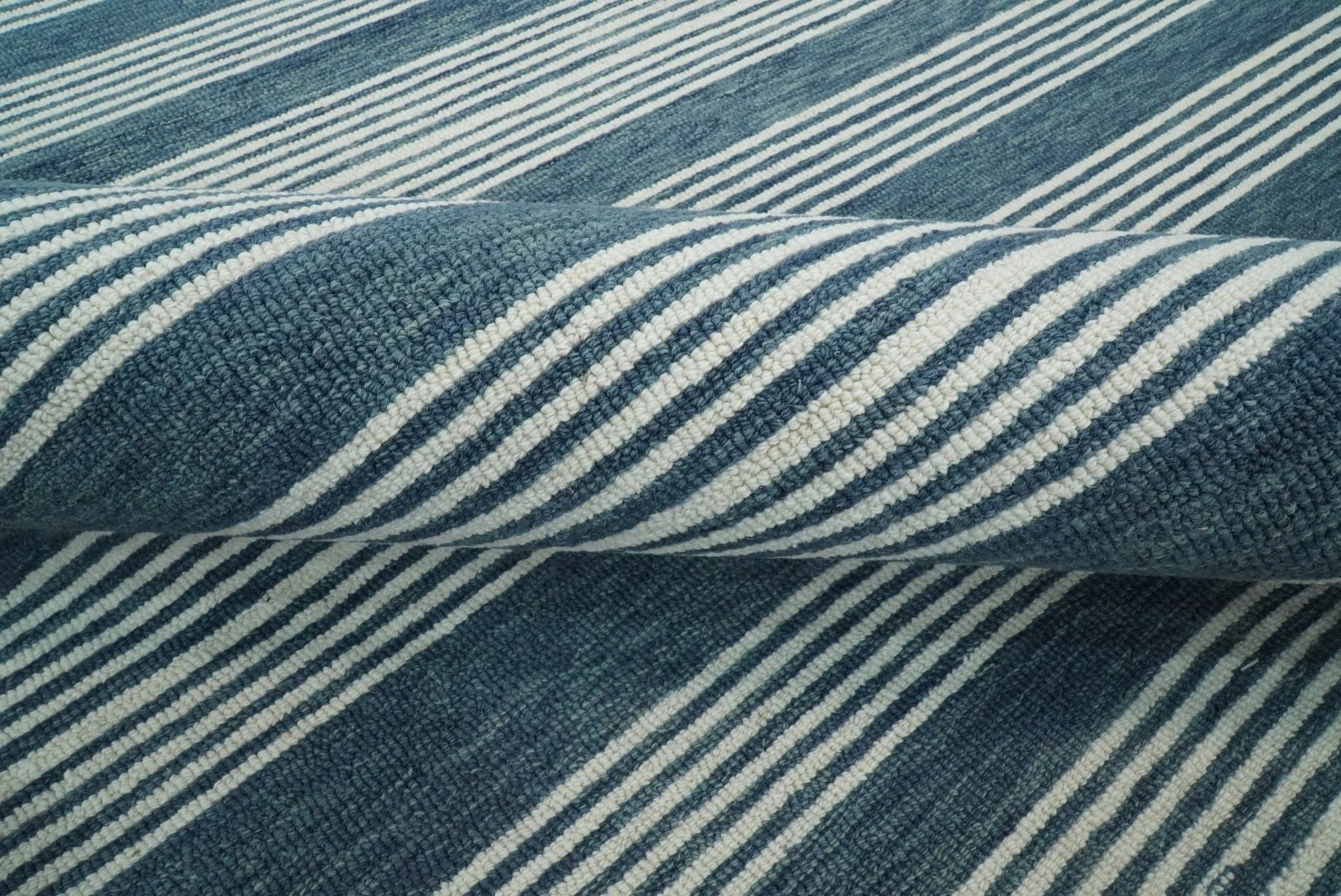5x8 and 8x10 Hand Made Woolen Modern Stripes White and Blue Area Rug | NAU002 - Image 7