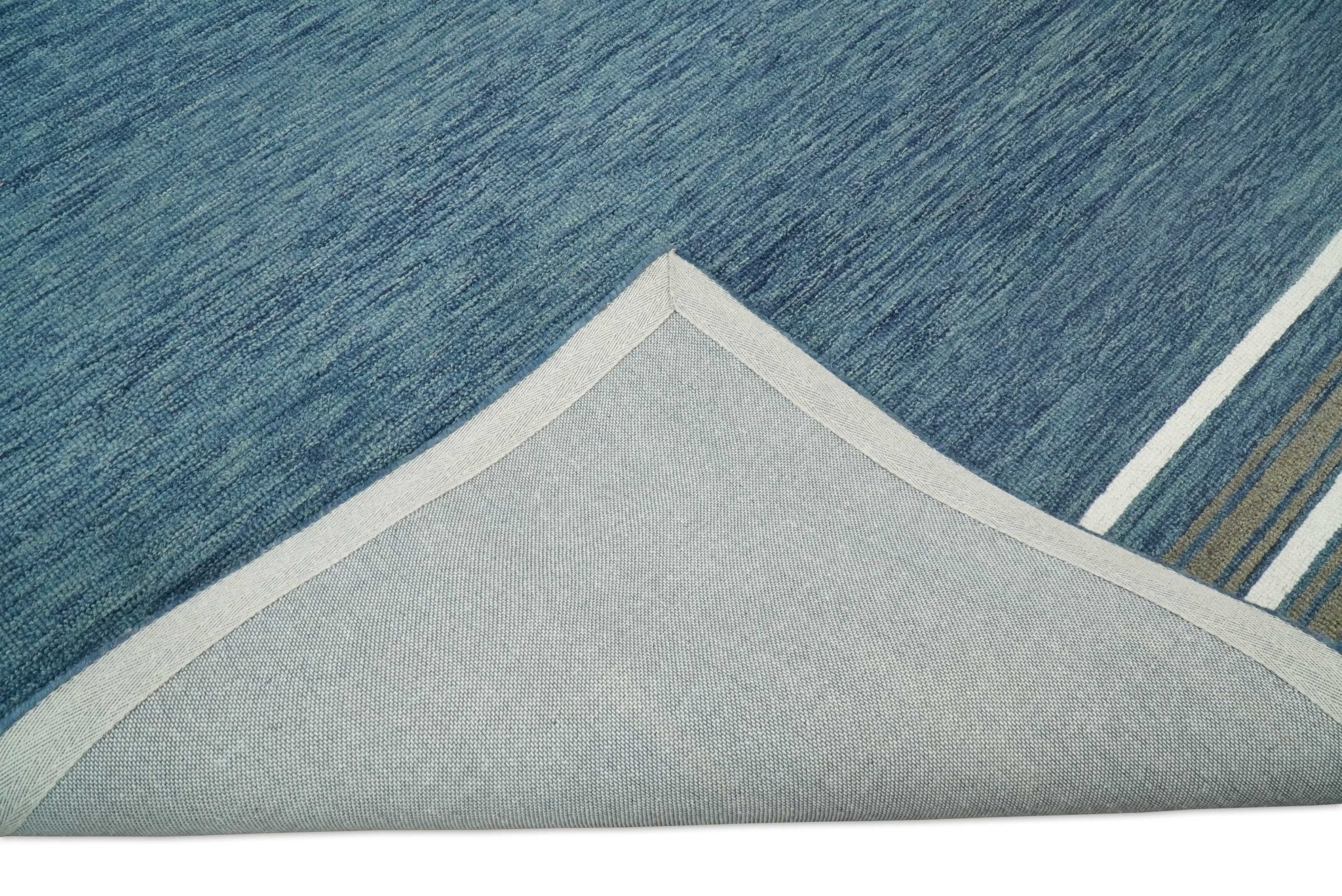 5x8 and 8x10 Hand Made Woolen Modern Solid Blue Area Rug | NAU004 - Image 10
