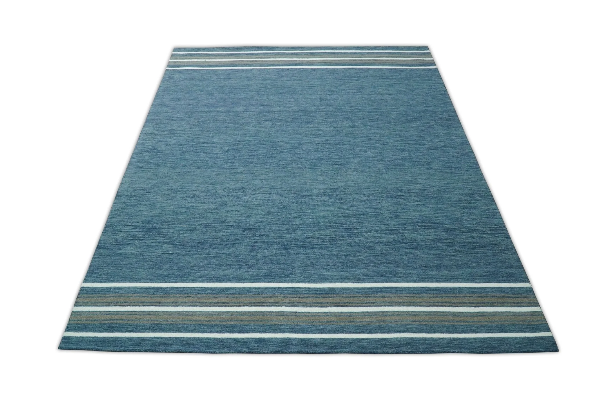 5x8 and 8x10 Hand Made Woolen Modern Solid Blue Area Rug | NAU004 - Image 4