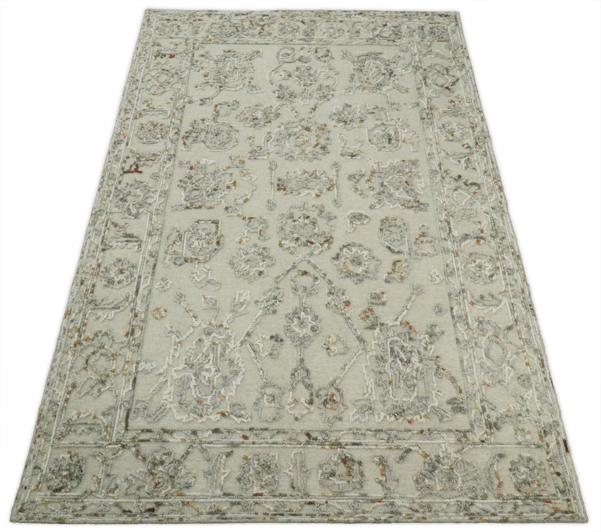 5x8 Hand Hooked Beige and Silver Wool Textured Loop Area Rug | GAR2 - Image 3
