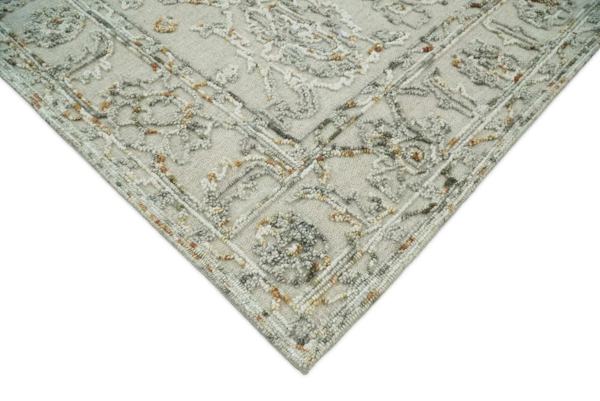 5x8 Hand Hooked Beige and Silver Wool Textured Loop Area Rug | GAR2 - Image 4