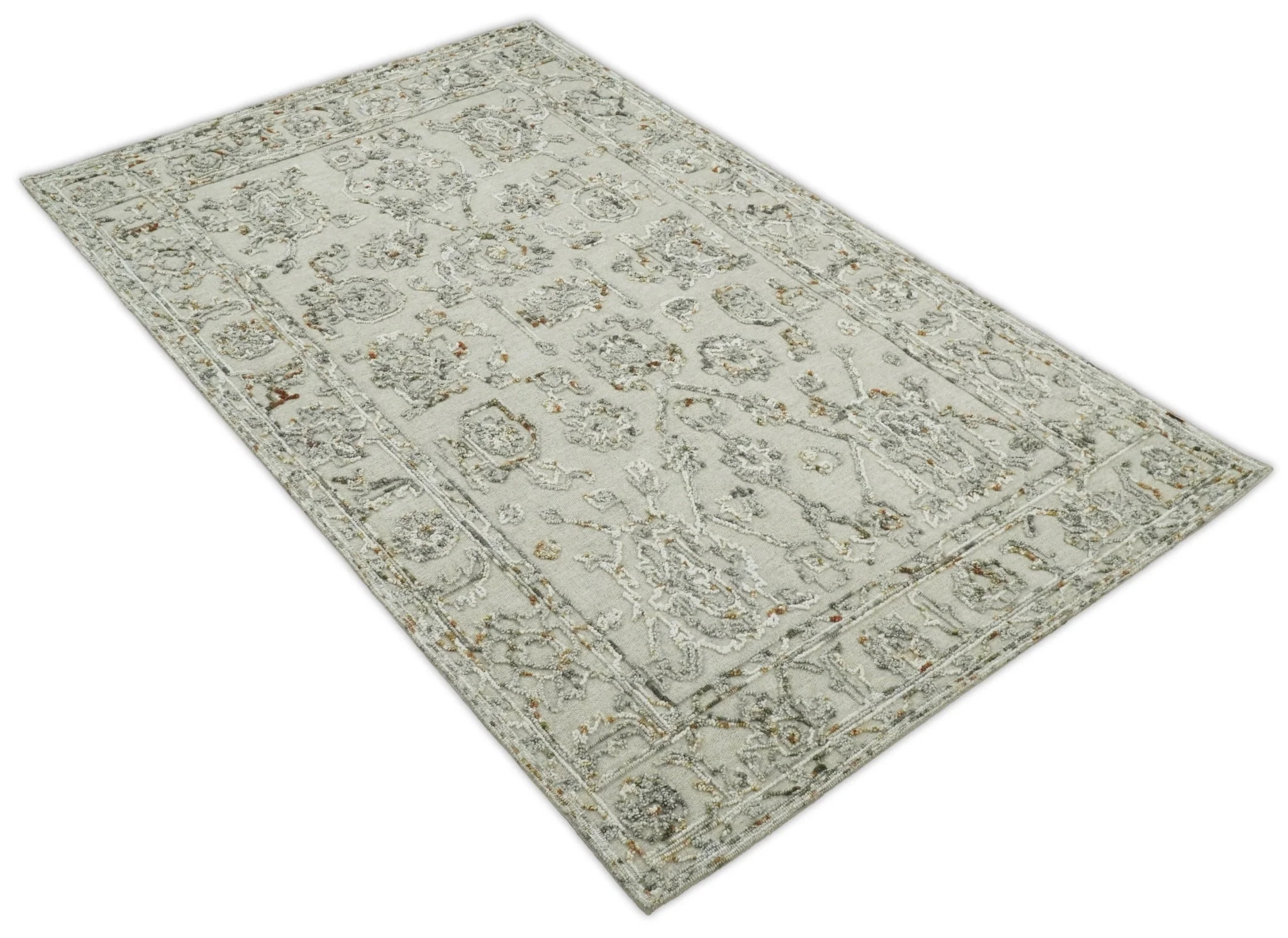 5x8 Hand Hooked Beige and Silver Wool Textured Loop Area Rug | GAR2 - Image 5