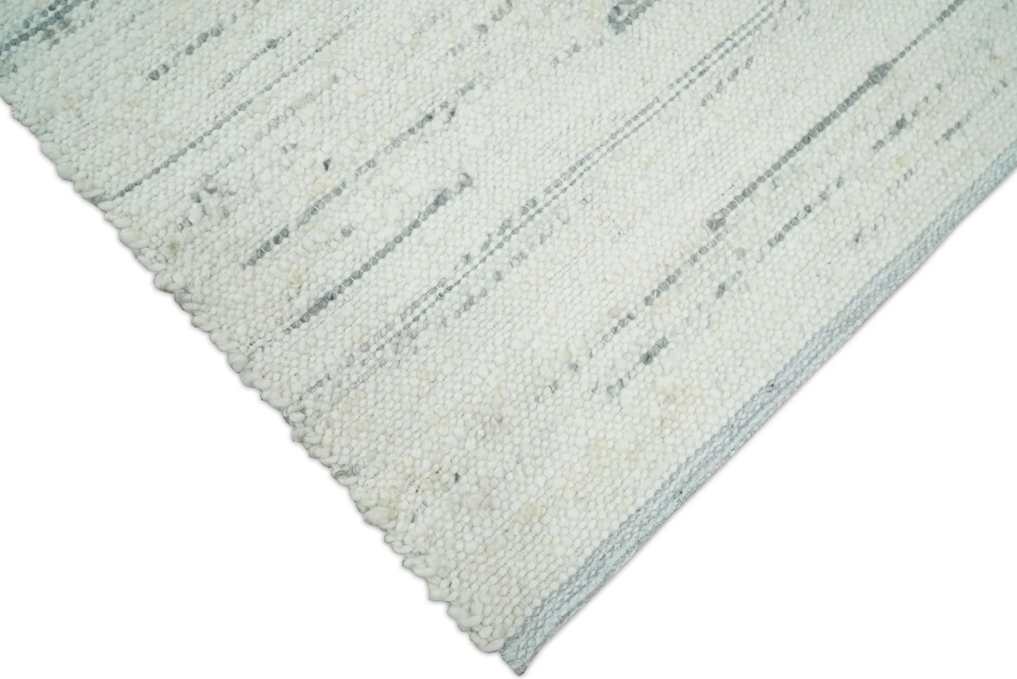 5x8 Hand Made Woolen Chunky and Soft Ivory and Gray Area Rug | BER2 - Image 5