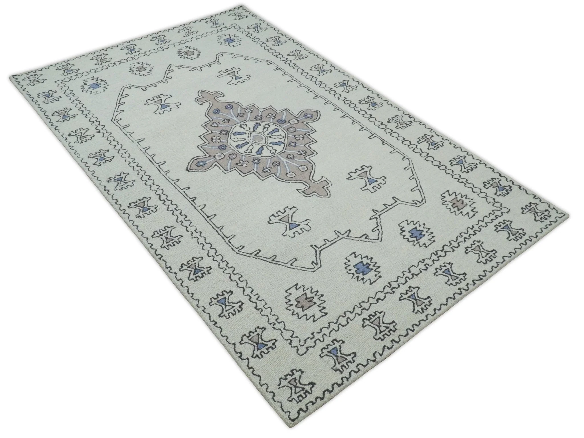 5x8, 6x9, 8x10 and 9x12 Ivory and Peach Persian Style Antique Oriental Tribal Hand Tufted Wool Area Rug |  TRI3 - Image 10