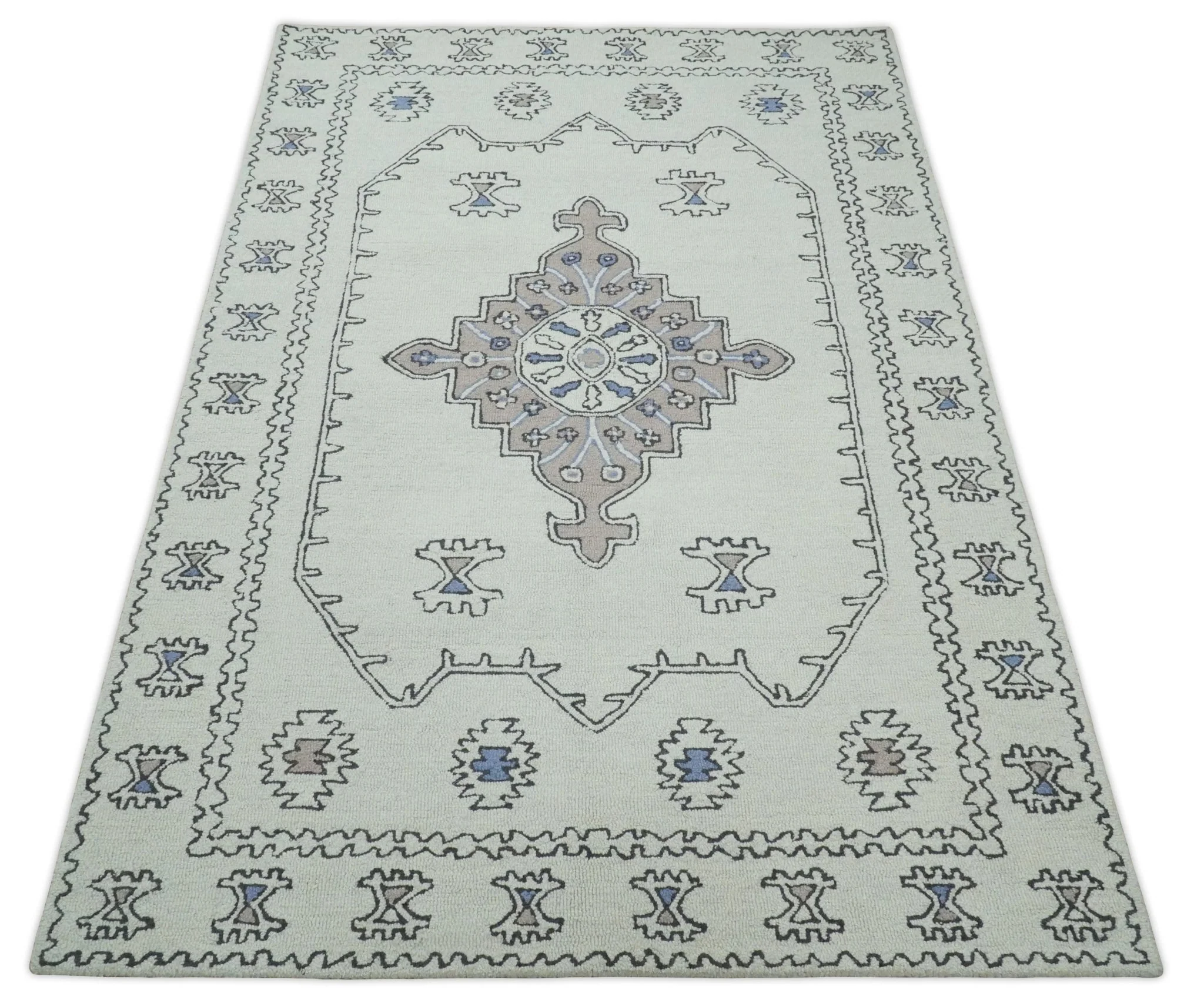 5x8, 6x9, 8x10 and 9x12 Ivory and Peach Persian Style Antique Oriental Tribal Hand Tufted Wool Area Rug |  TRI3 - Image 11
