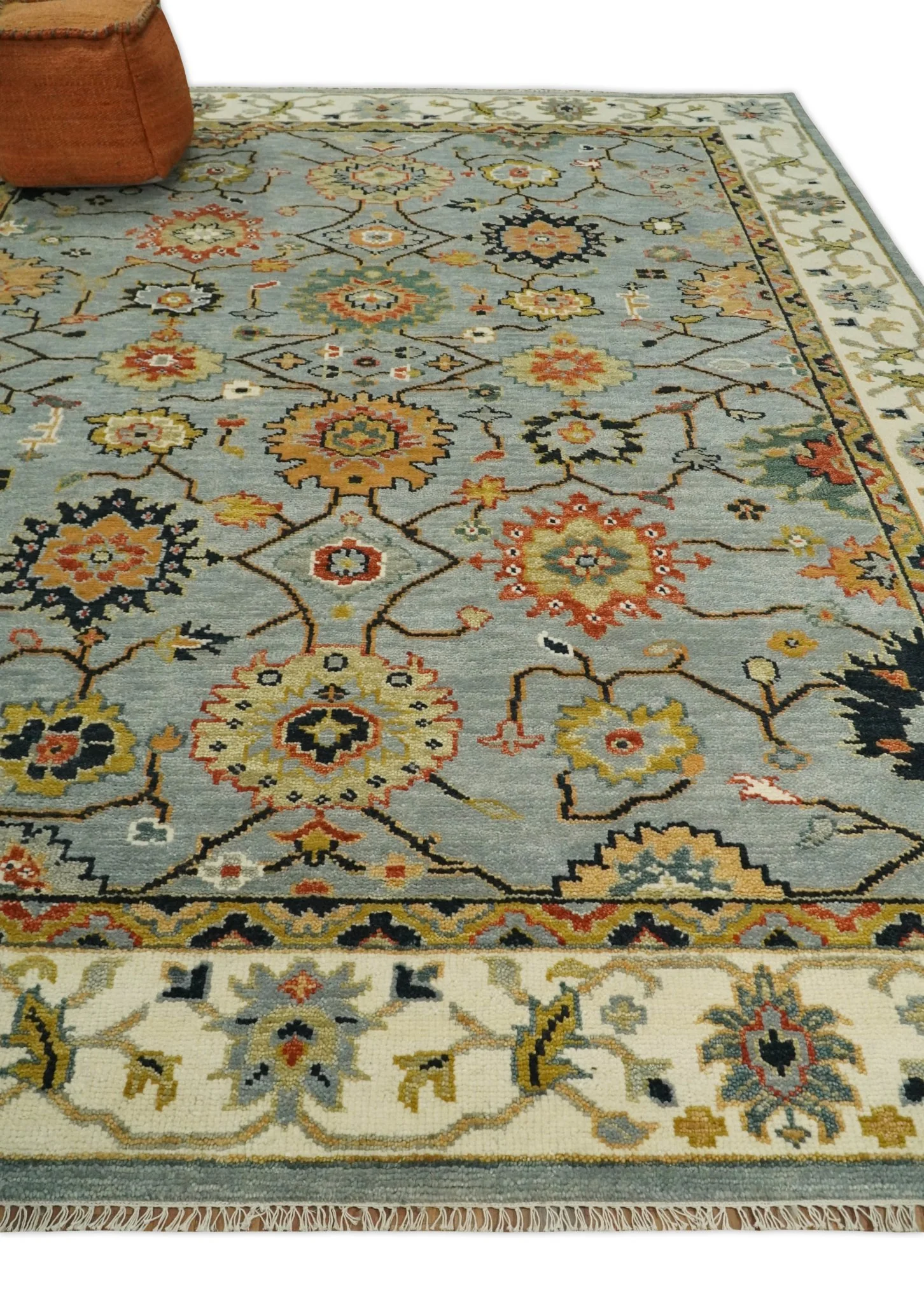 Antique Traditional Gray and Ivory Vintage Style Custom Made wool Area Rug - Image 3