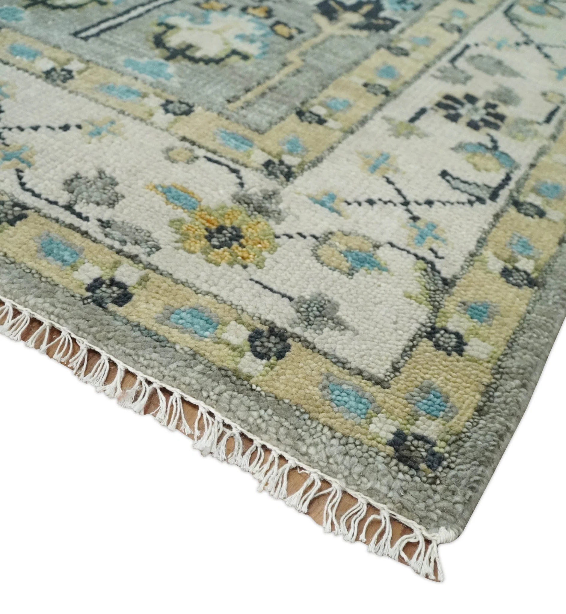 Tree of life Silver and Ivory Hand Knotted Traditional Oushak Multi Size Wool Area Rug - Image 10