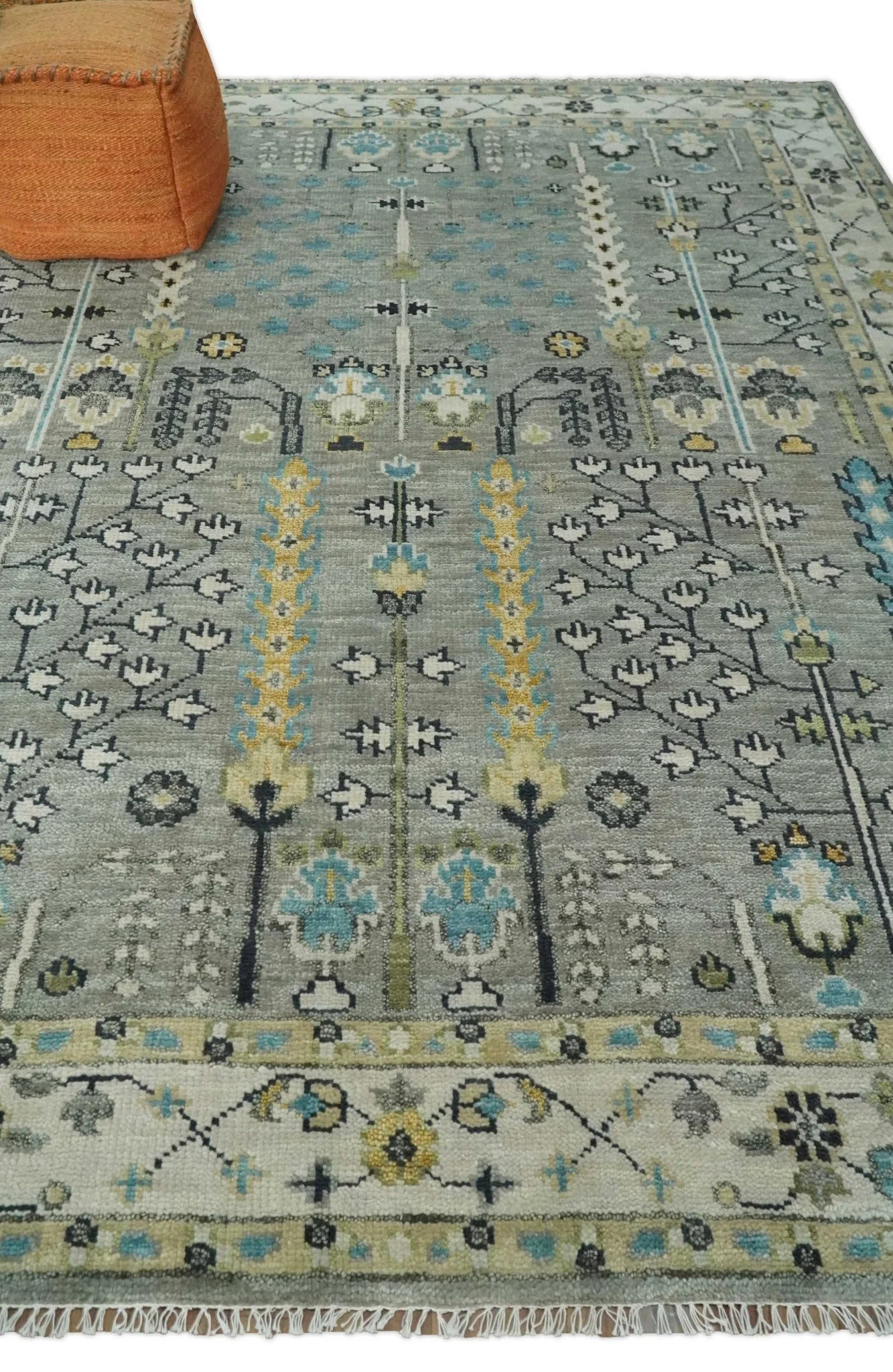 Tree of life Silver and Ivory Hand Knotted Traditional Oushak Multi Size Wool Area Rug - Image 11