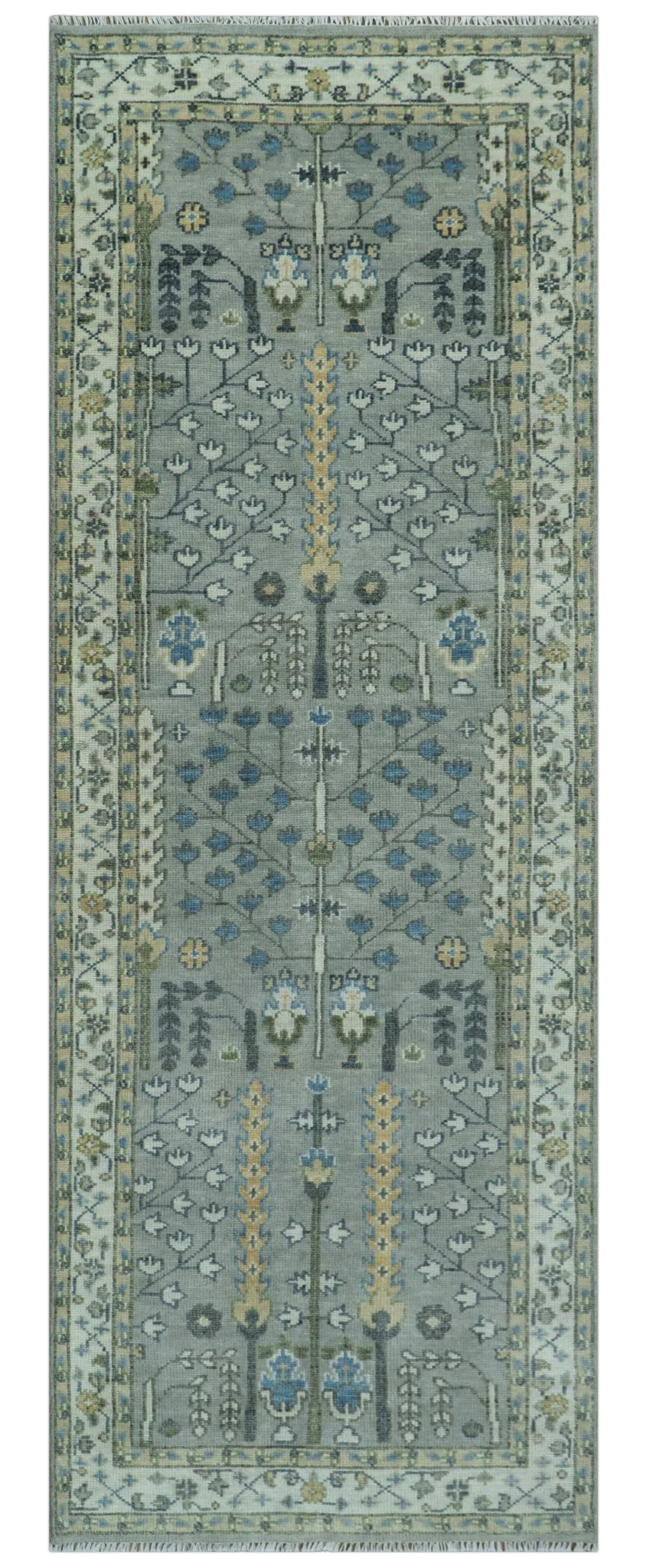 Tree of life Silver and Ivory Hand Knotted Traditional Oushak Multi Size Wool Area Rug - Image 12
