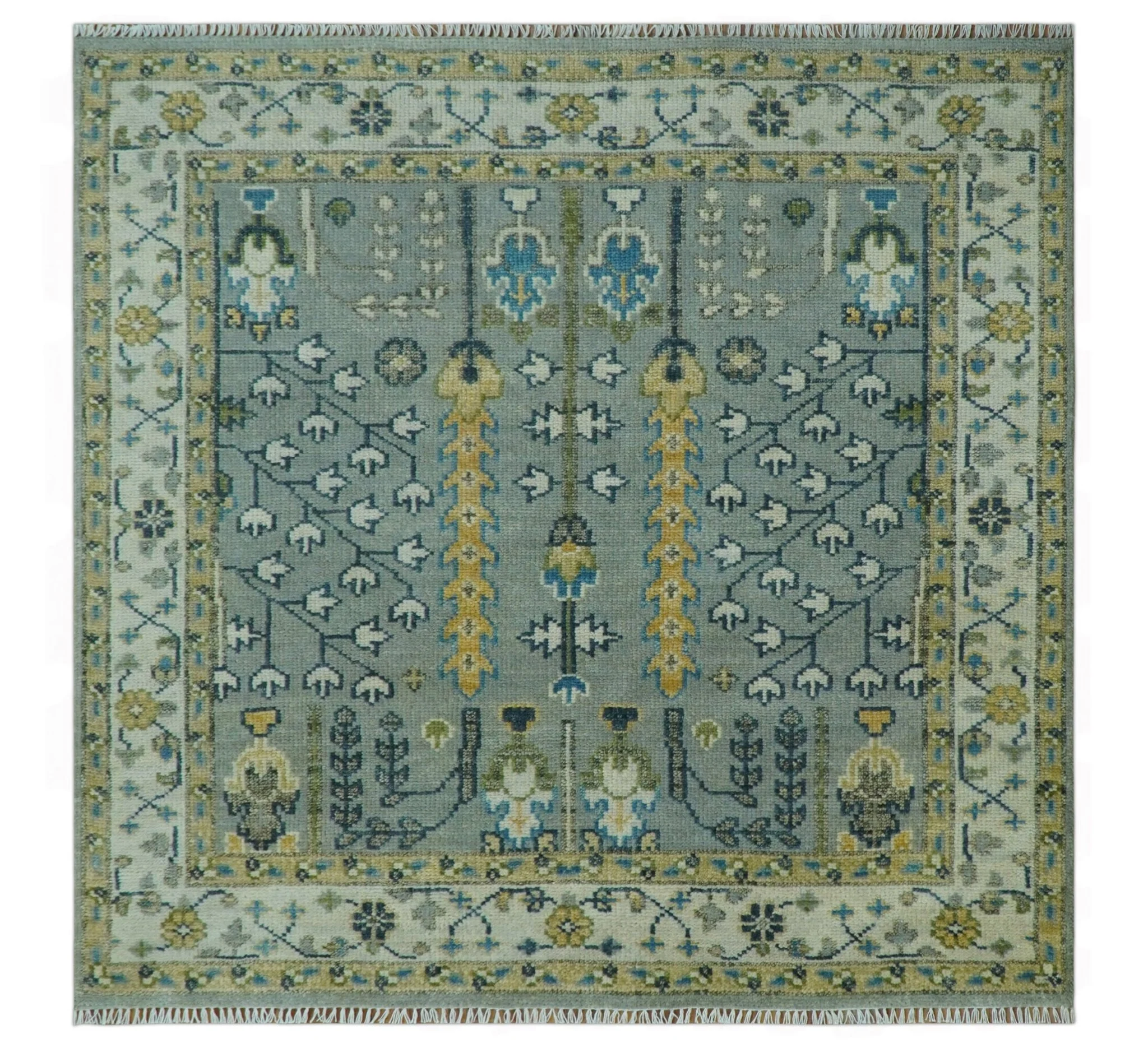 Tree of life Silver and Ivory Hand Knotted Traditional Oushak Multi Size Wool Area Rug - Image 13