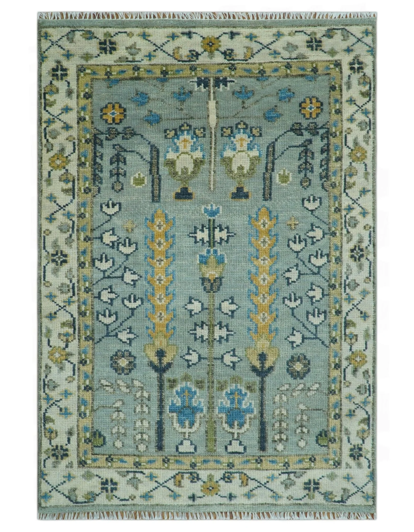 Tree of life Silver and Ivory Hand Knotted Traditional Oushak Multi Size Wool Area Rug - Image 14