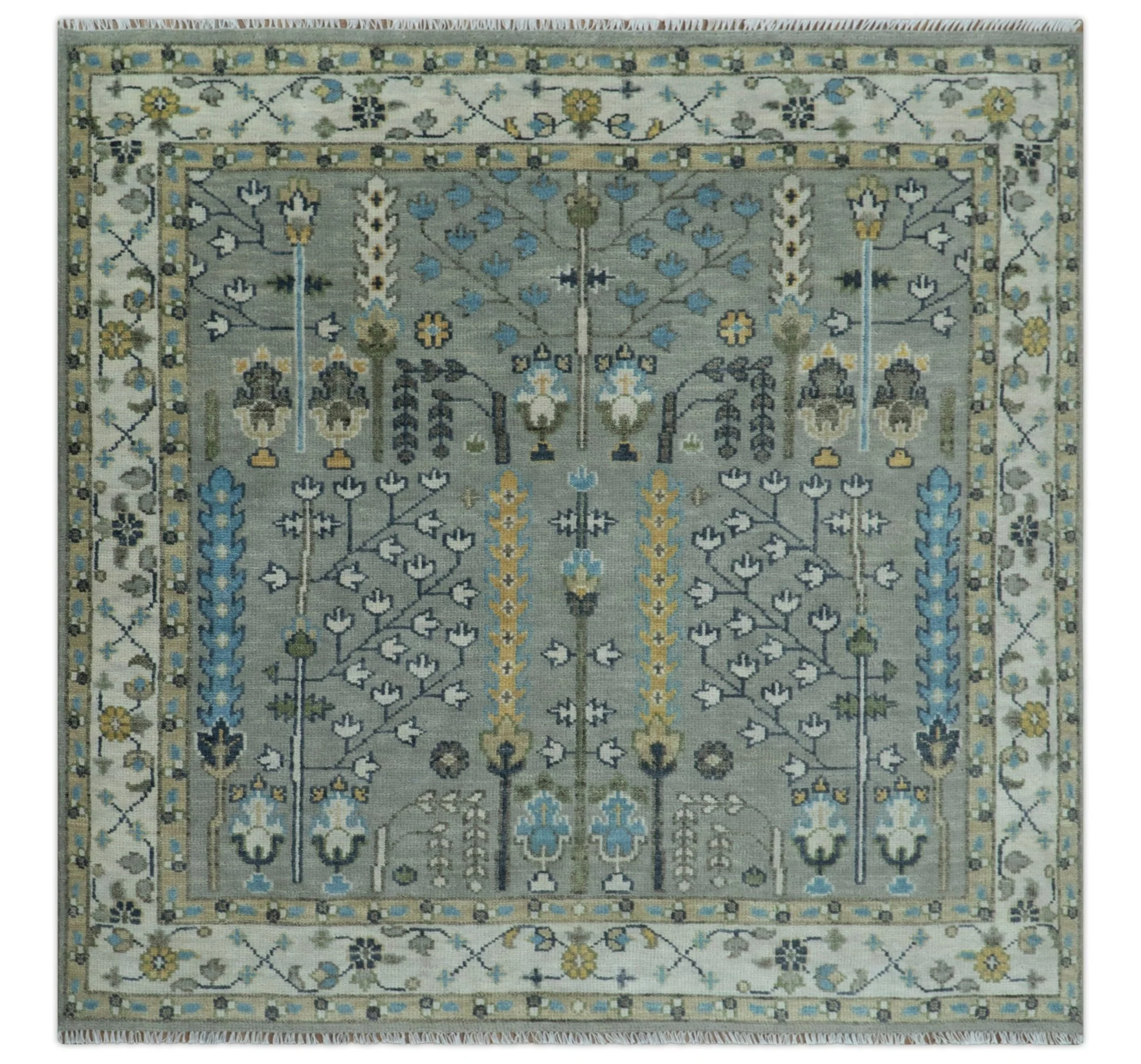 Tree of life Silver and Ivory Hand Knotted Traditional Oushak Multi Size Wool Area Rug - Image 15