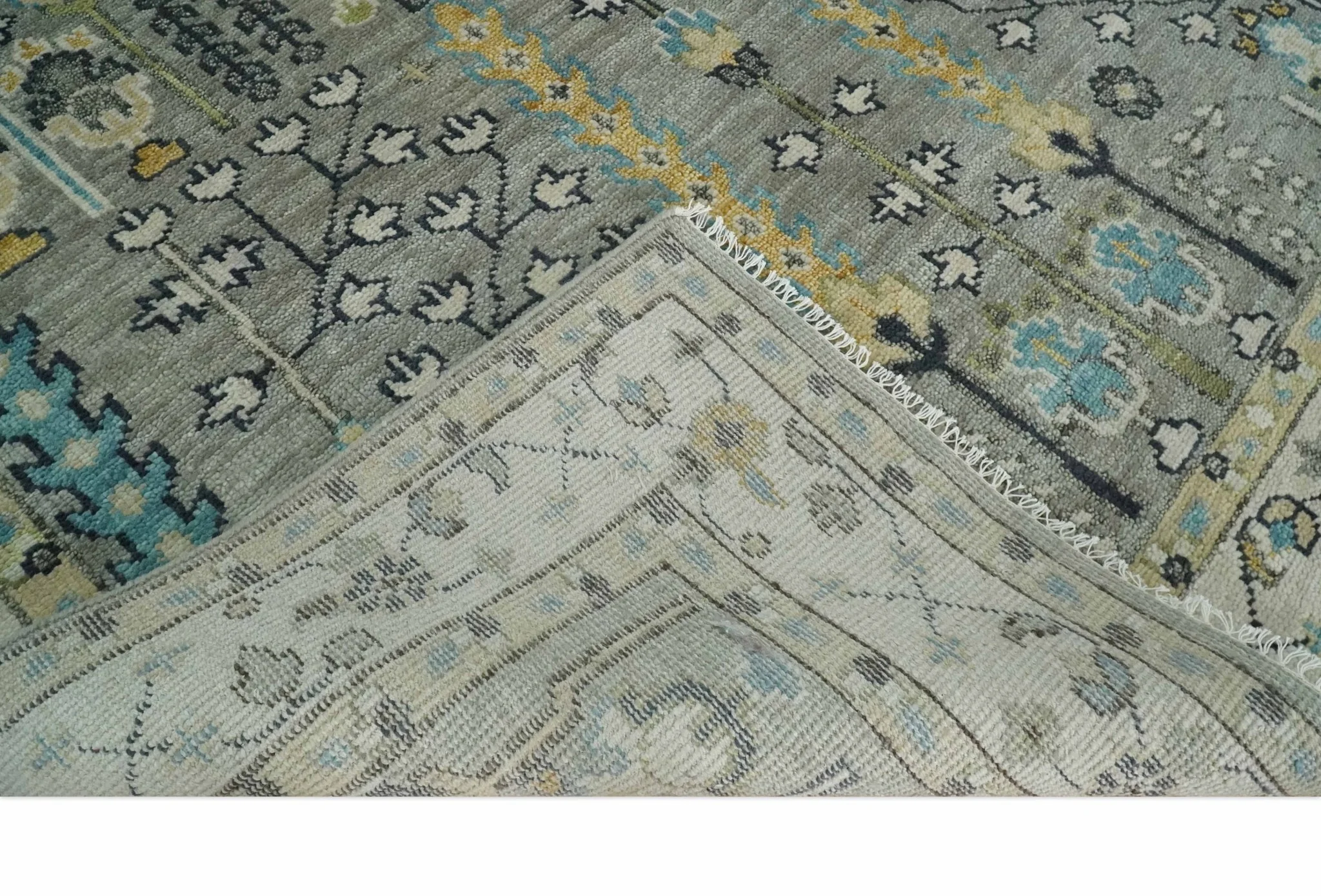 Tree of life Silver and Ivory Hand Knotted Traditional Oushak Multi Size Wool Area Rug - Image 5