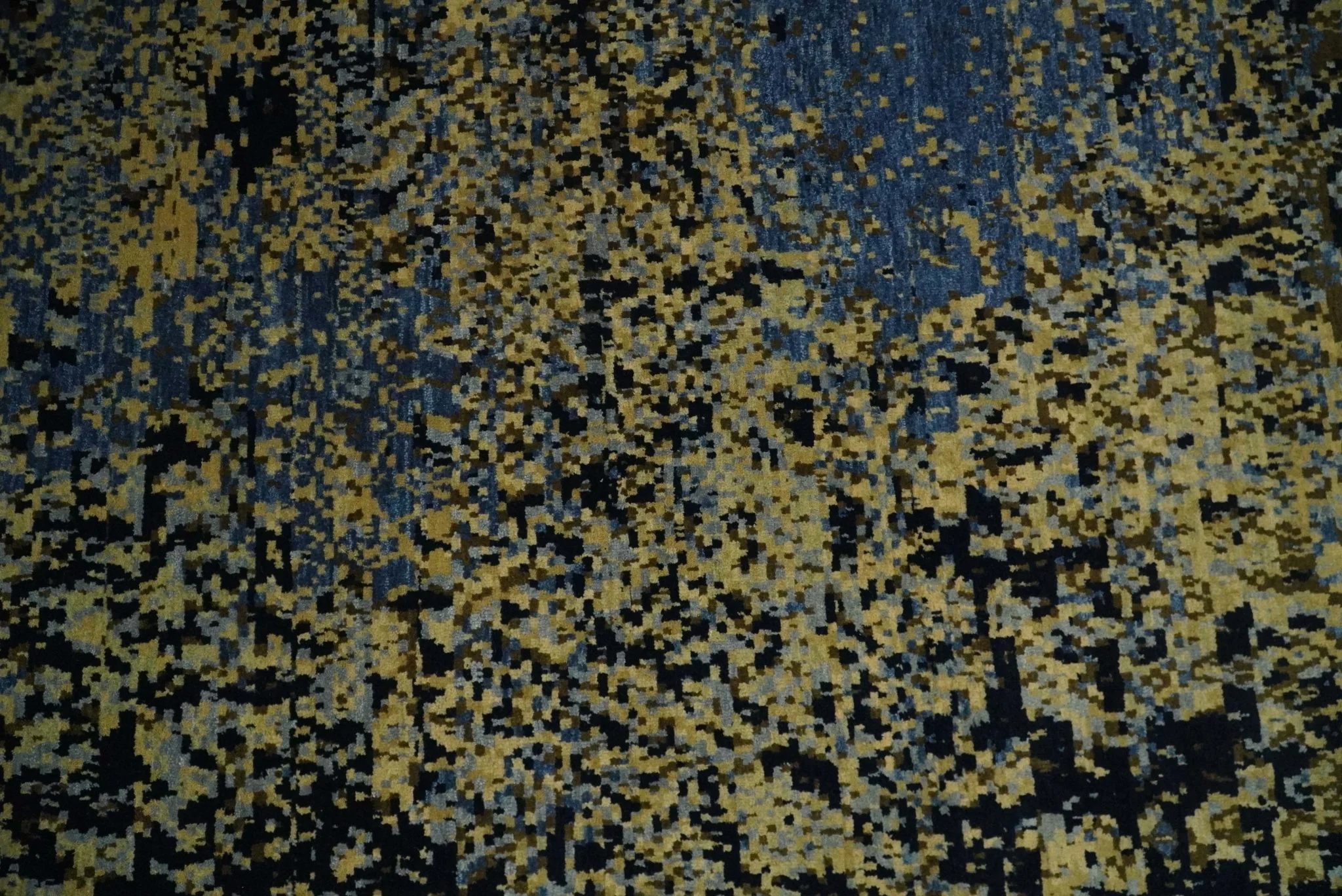 8x10 Fine Hand Knotted Beige, Black and Blue Modern Abstract Style Antique Wool and Silk Area Rug | TRDCP629810 - Image 12