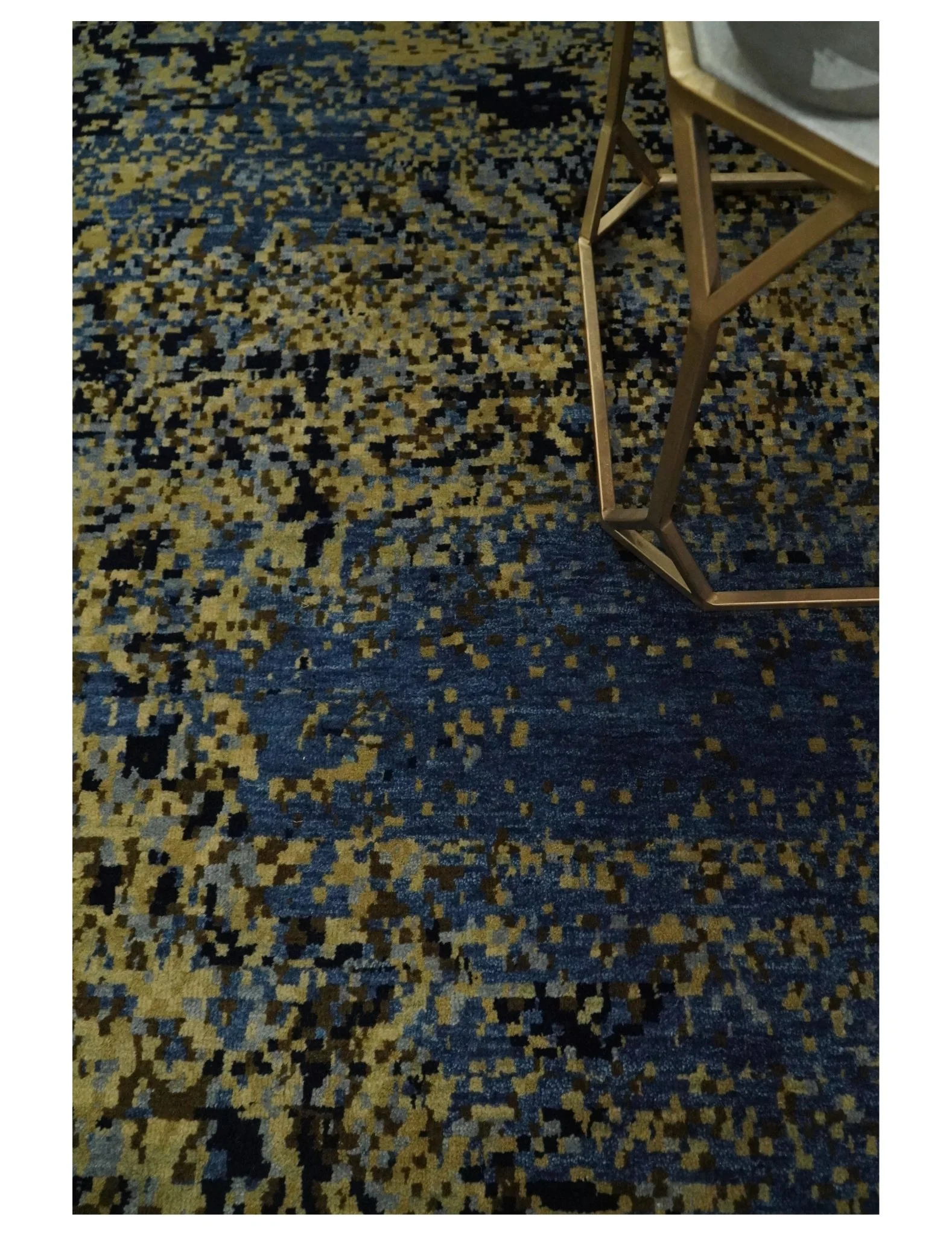 8x10 Fine Hand Knotted Beige, Black and Blue Modern Abstract Style Antique Wool and Silk Area Rug | TRDCP629810 - Image 3