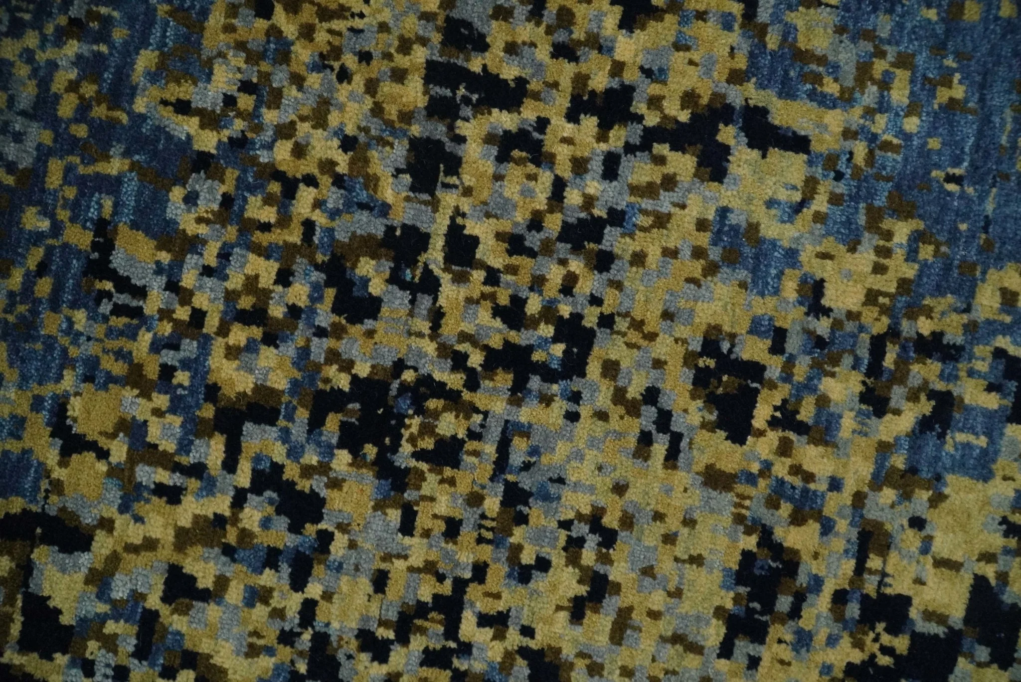 8x10 Fine Hand Knotted Beige, Black and Blue Modern Abstract Style Antique Wool and Silk Area Rug | TRDCP629810 - Image 4