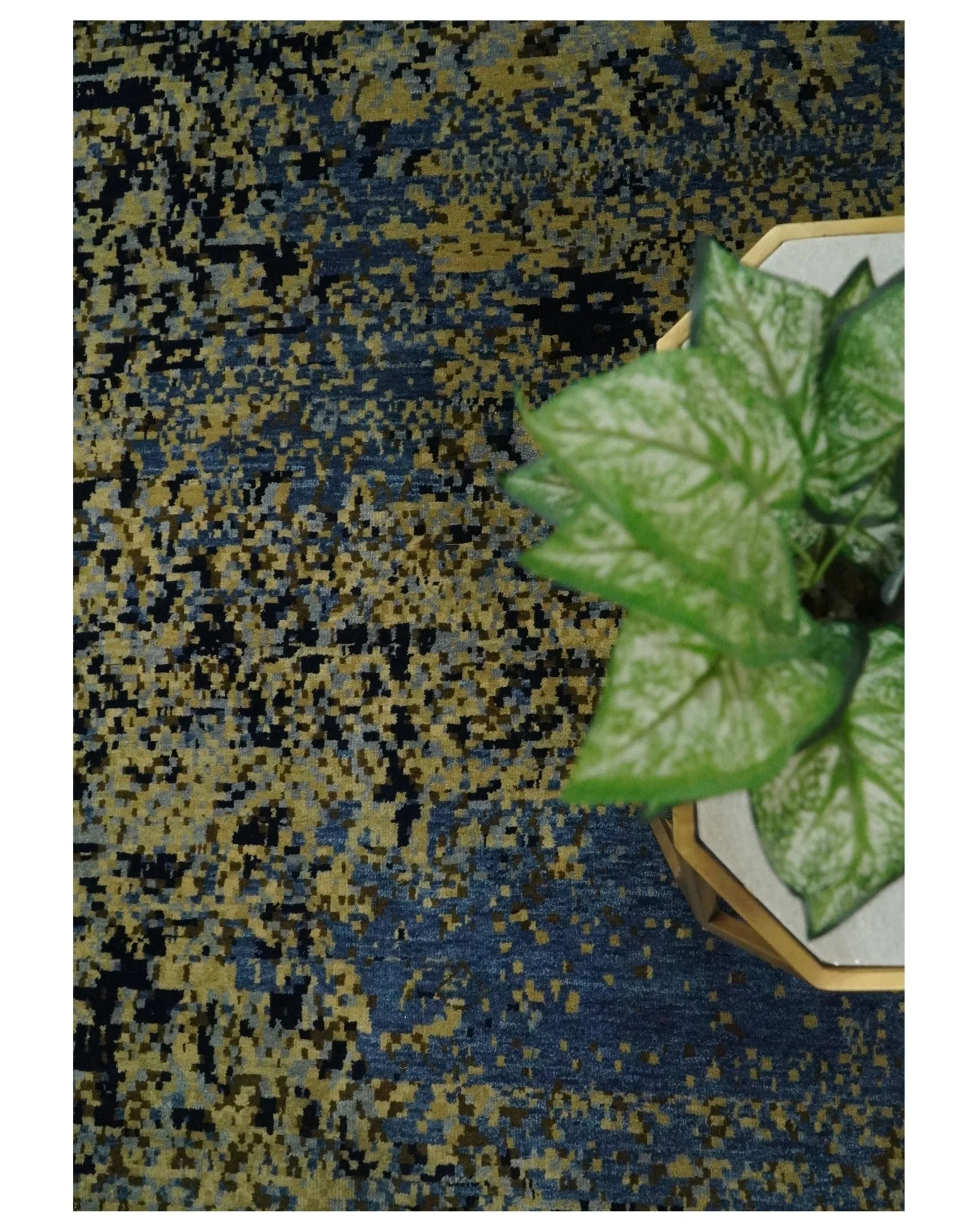 8x10 Fine Hand Knotted Beige, Black and Blue Modern Abstract Style Antique Wool and Silk Area Rug | TRDCP629810 - Image 5