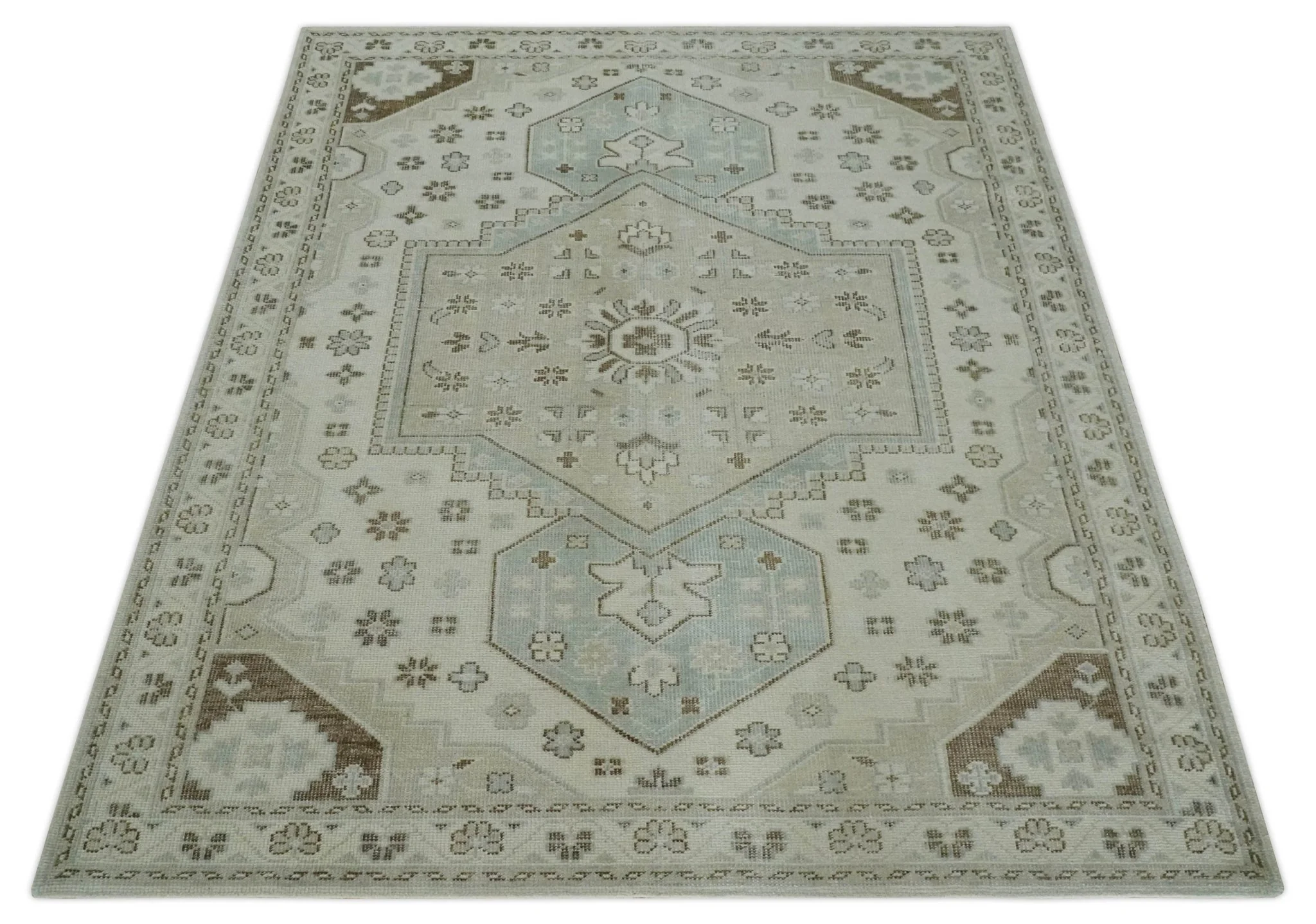 Neutral Ivory, Brown and Gray Hand knotted Traditional Multi Size wool Area Rug - Image 10