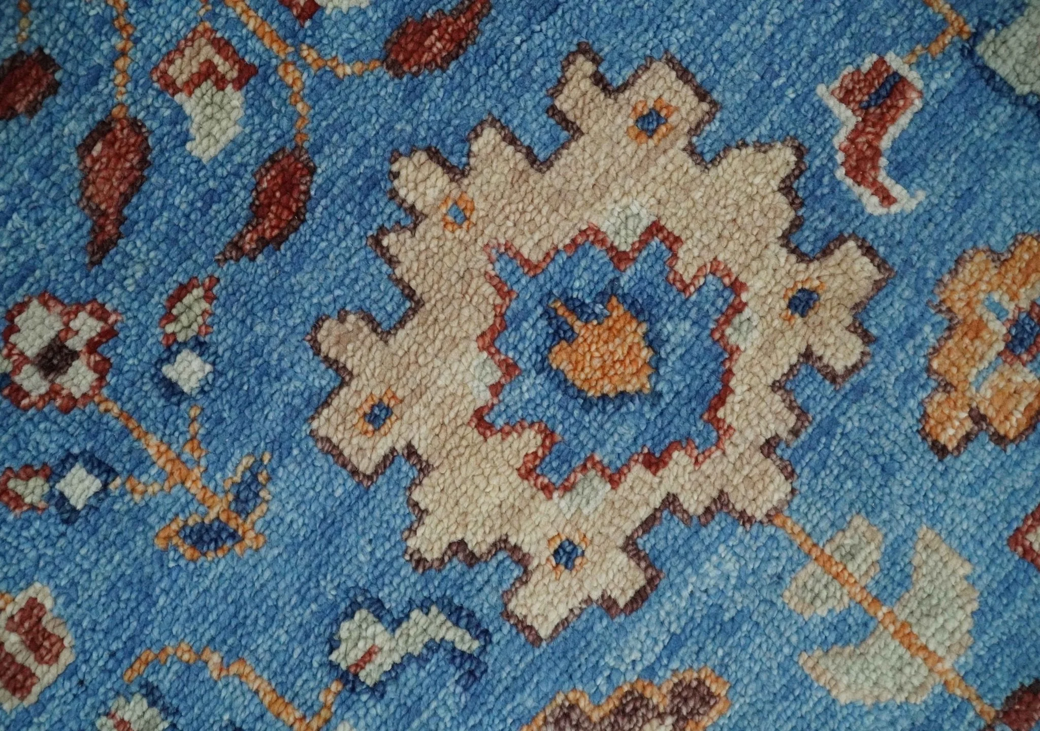 Custom made 11x16.6 Wool Traditional Blue and Ivory Vibrant Colorful Hand knotted Oushak Area Rug | TRD2741 - Image 2