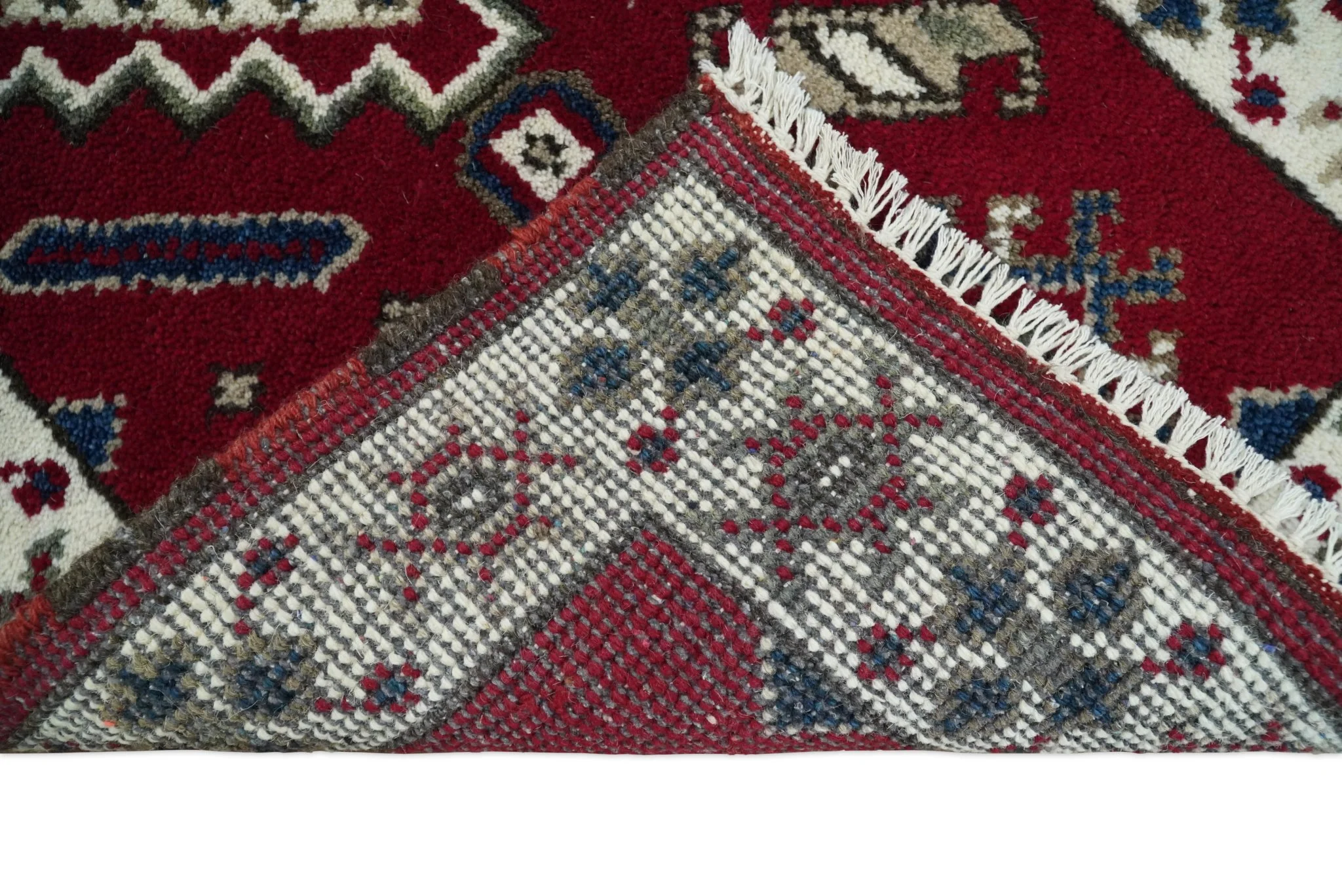 Hallway 2x4 Red and Ivory Wool Hand Knotted traditional Persian Vintage Antique Southwestern Kazak | TRDCP29324 - Image 5