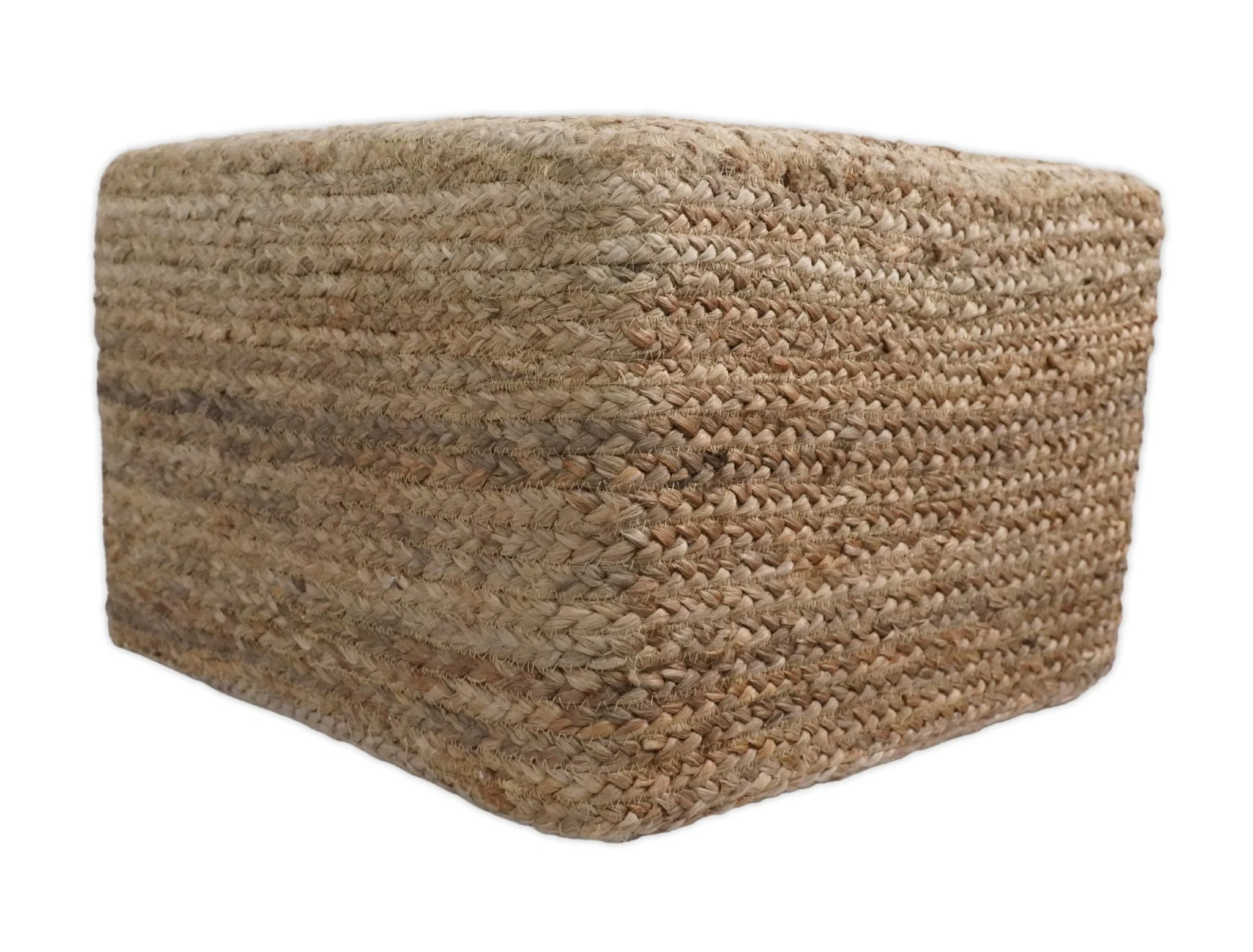 Hand Braided Natural Brown Jute Square Pouf - Image 4