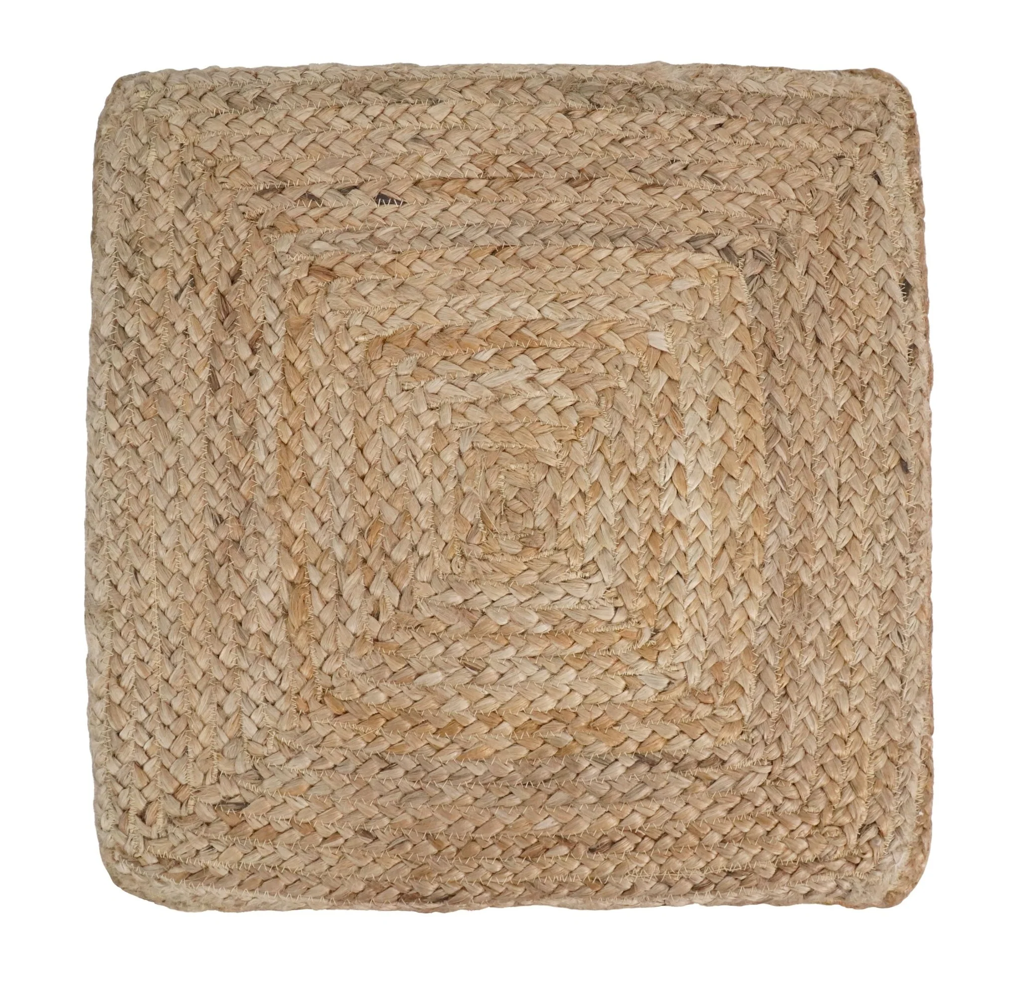 Hand Braided Natural Brown Jute Square Pouf - Image 5