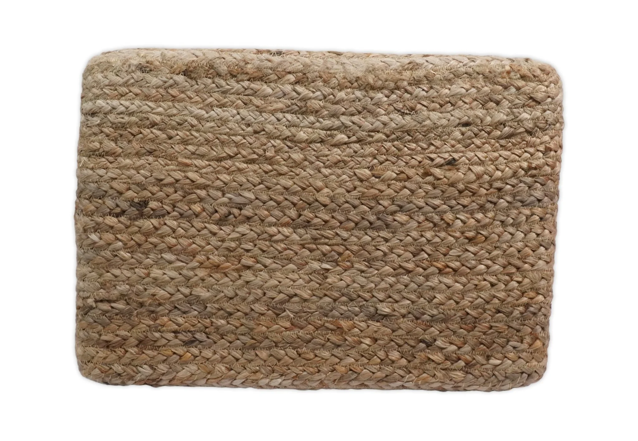 Hand Braided Natural Brown Jute Square Pouf - Image 6