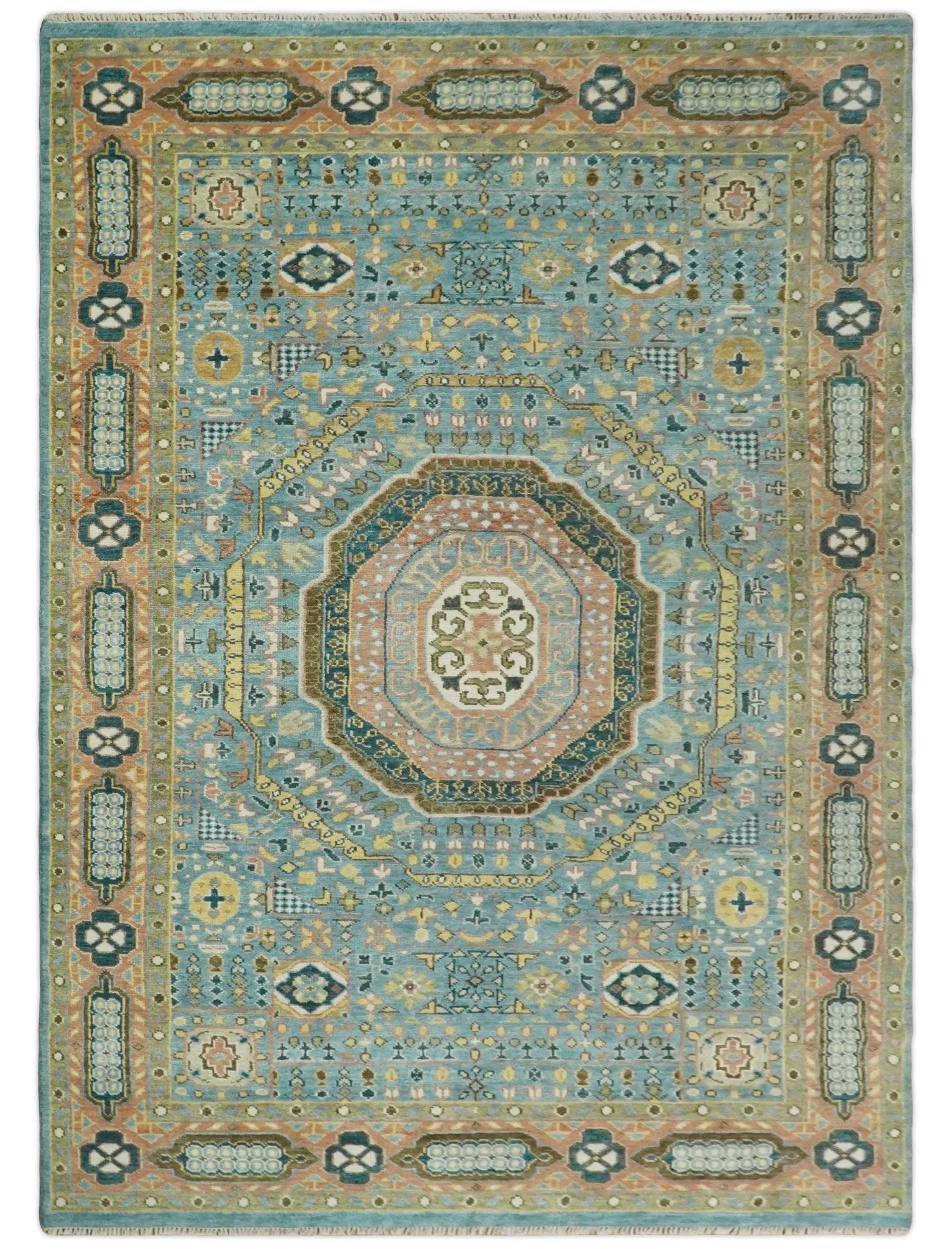 Rust and Blue Hand Knotted traditional Antique look Turkish Mamluk Living Room Multi Size wool Area Rug - Image 14