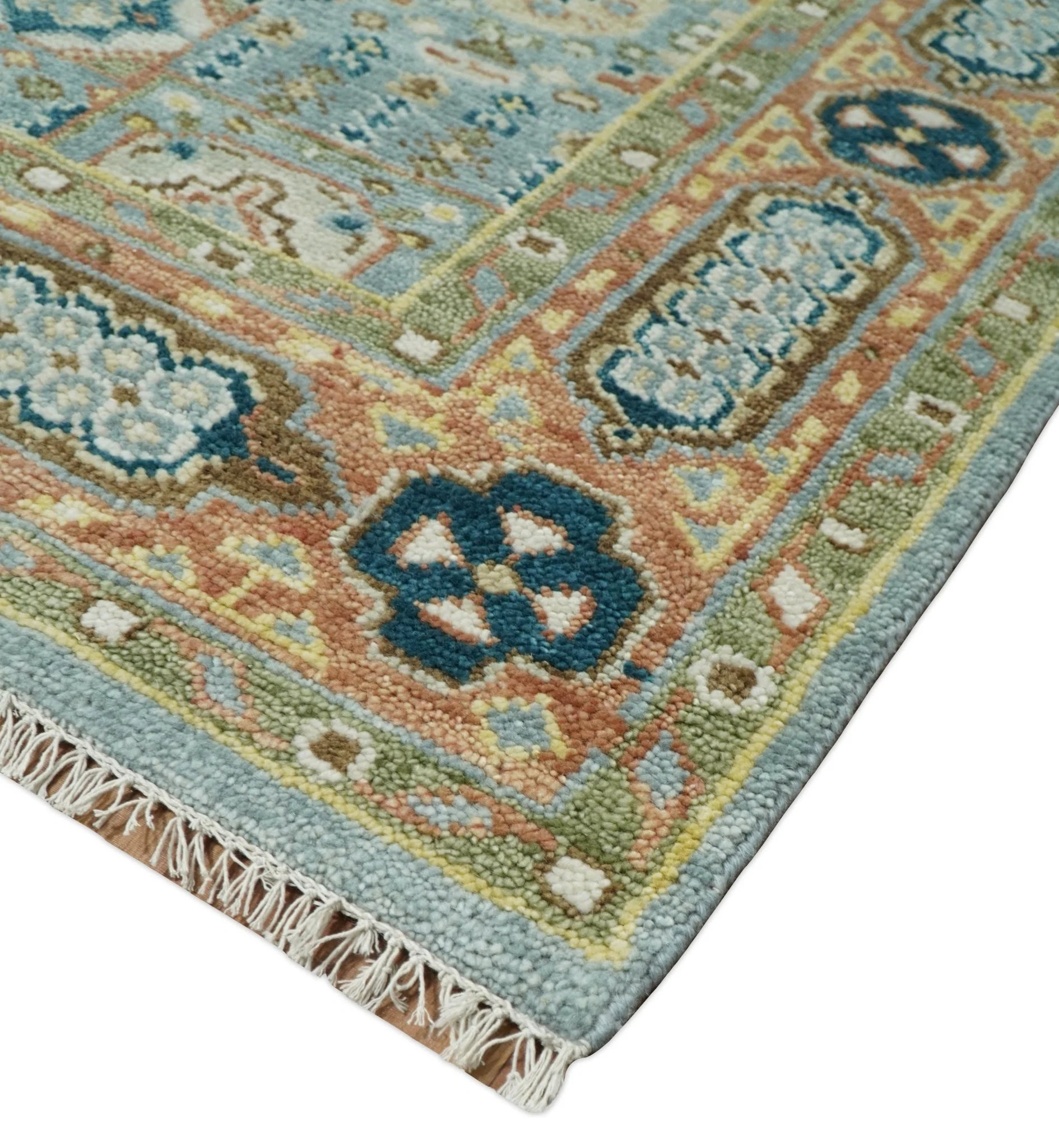 Rust and Blue Hand Knotted traditional Antique look Turkish Mamluk Living Room Multi Size wool Area Rug - Image 4