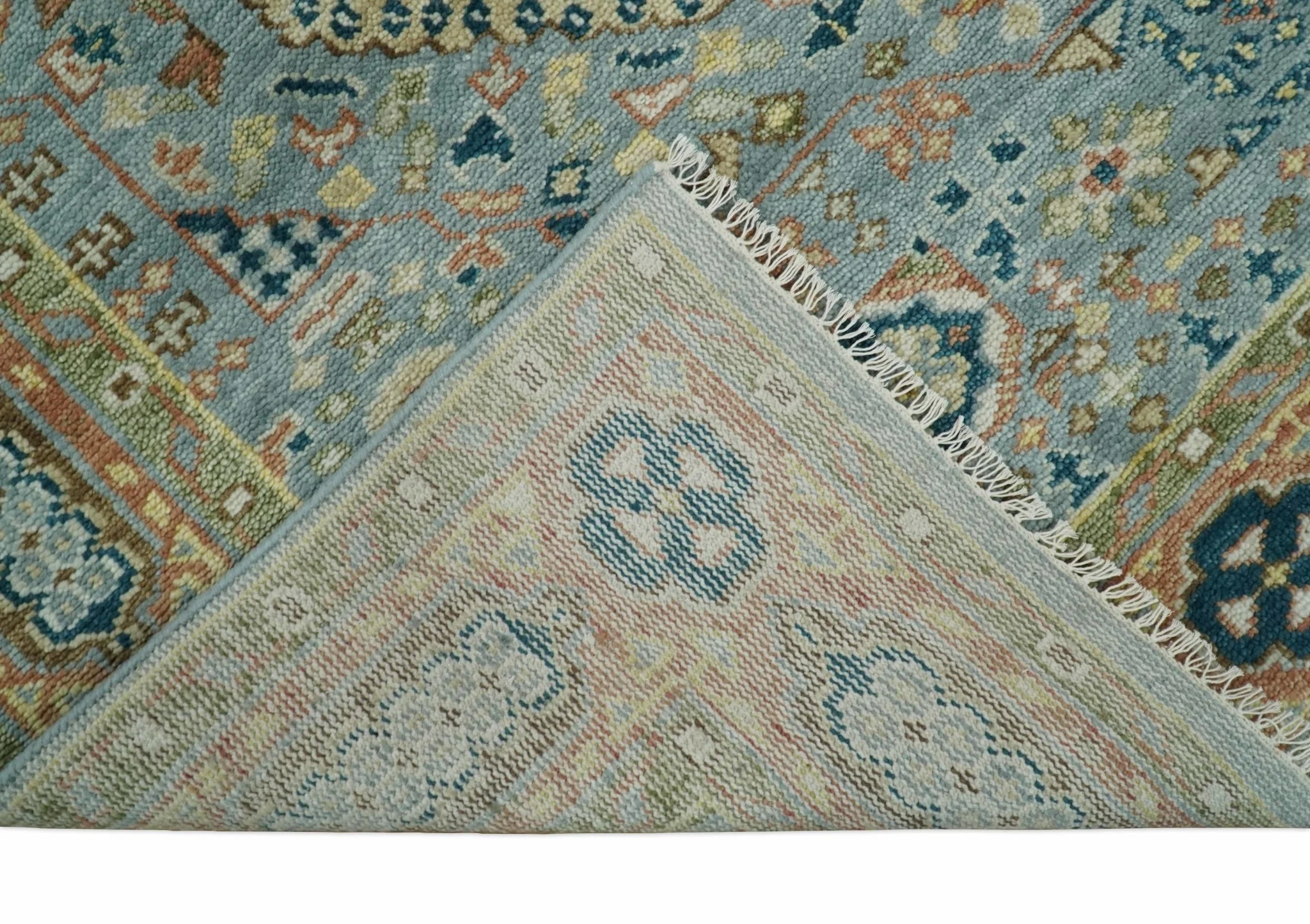 Rust and Blue Hand Knotted traditional Antique look Turkish Mamluk Living Room Multi Size wool Area Rug - Image 6
