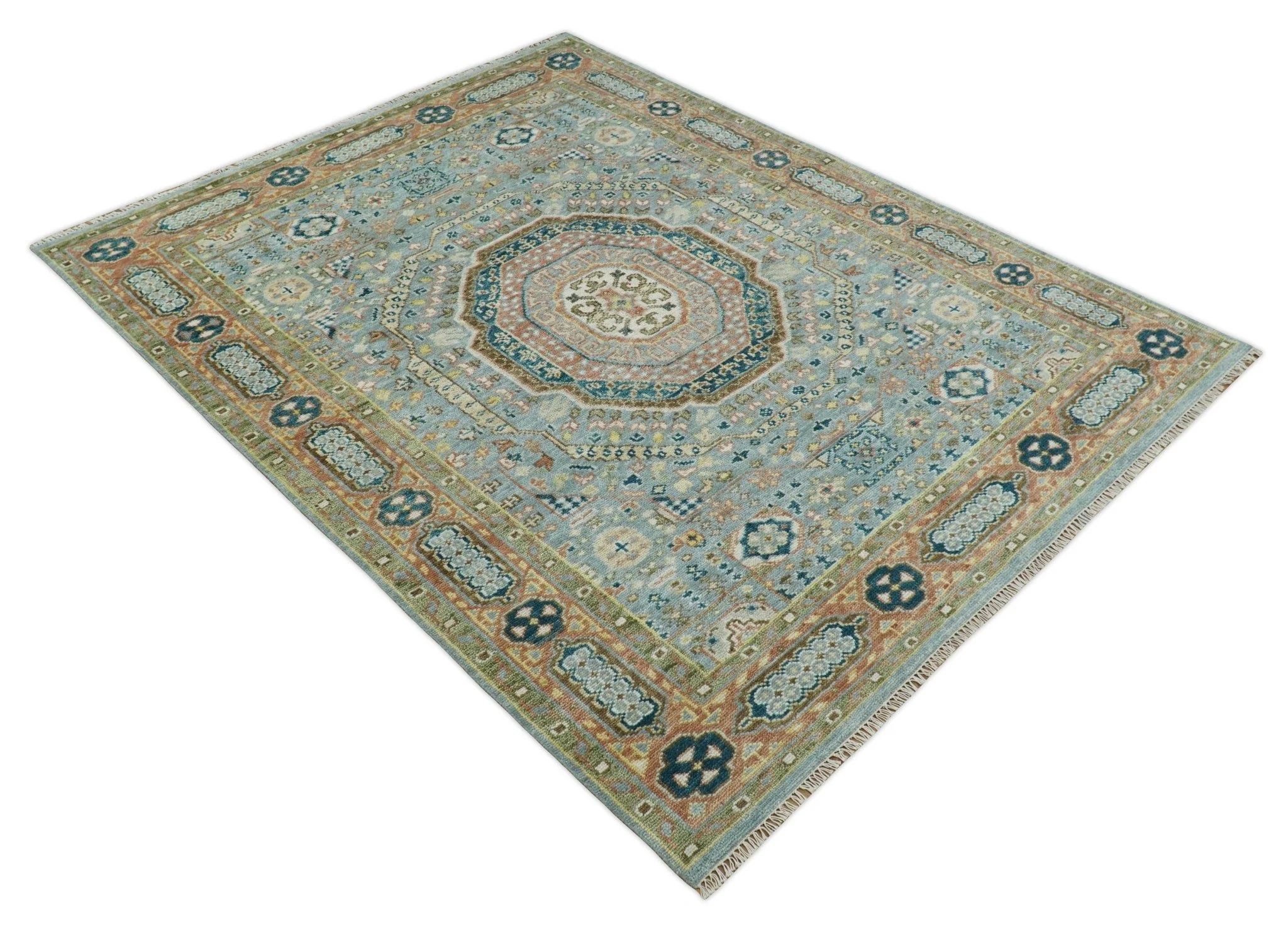 Rust and Blue Hand Knotted traditional Antique look Turkish Mamluk Living Room Multi Size wool Area Rug - Image 8