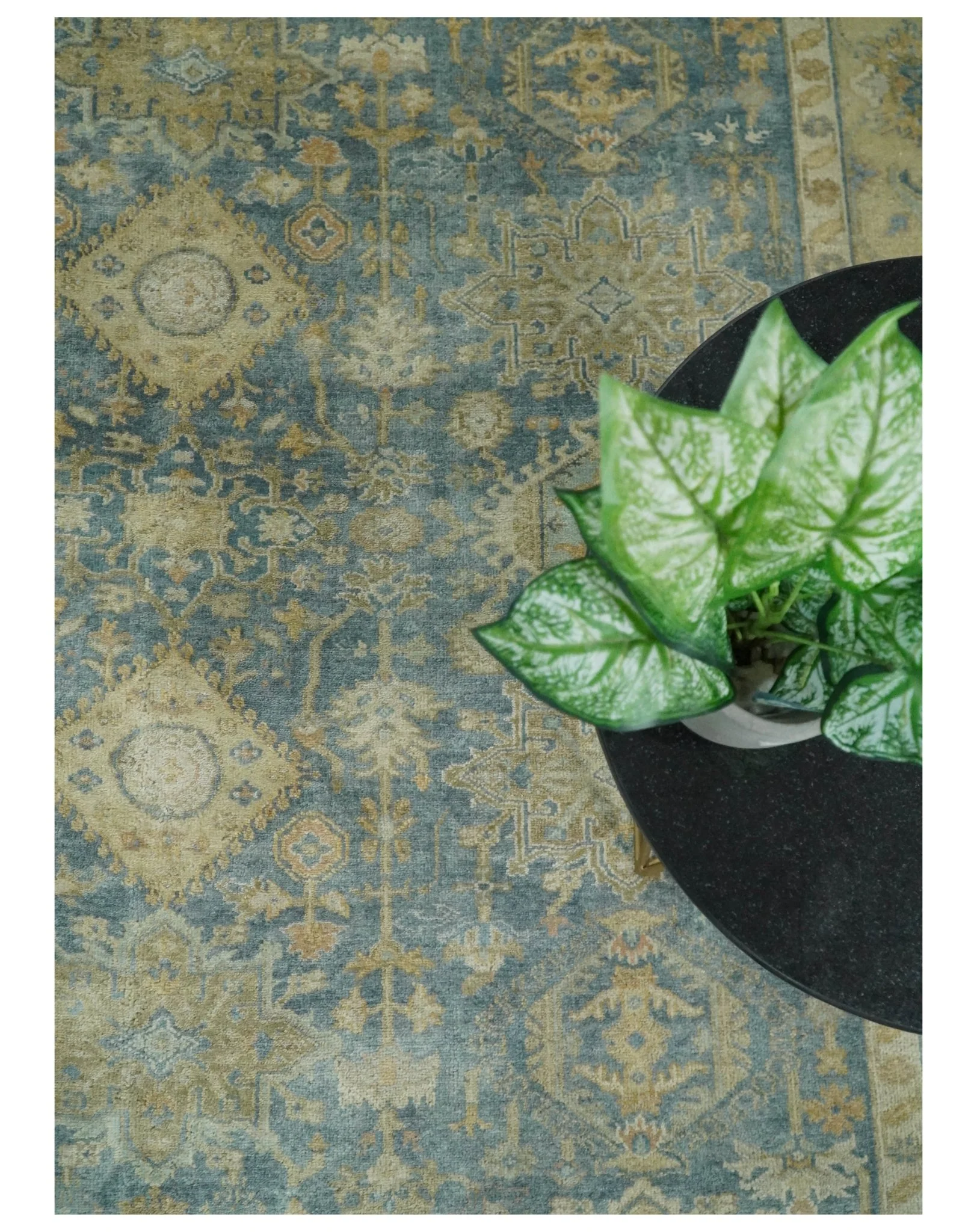 8x10 Fine Hand Knotted Teal and Beige Traditional Vintage Persian Style Mahal Antique Wool Rug | TRDCP496810 - Image 10