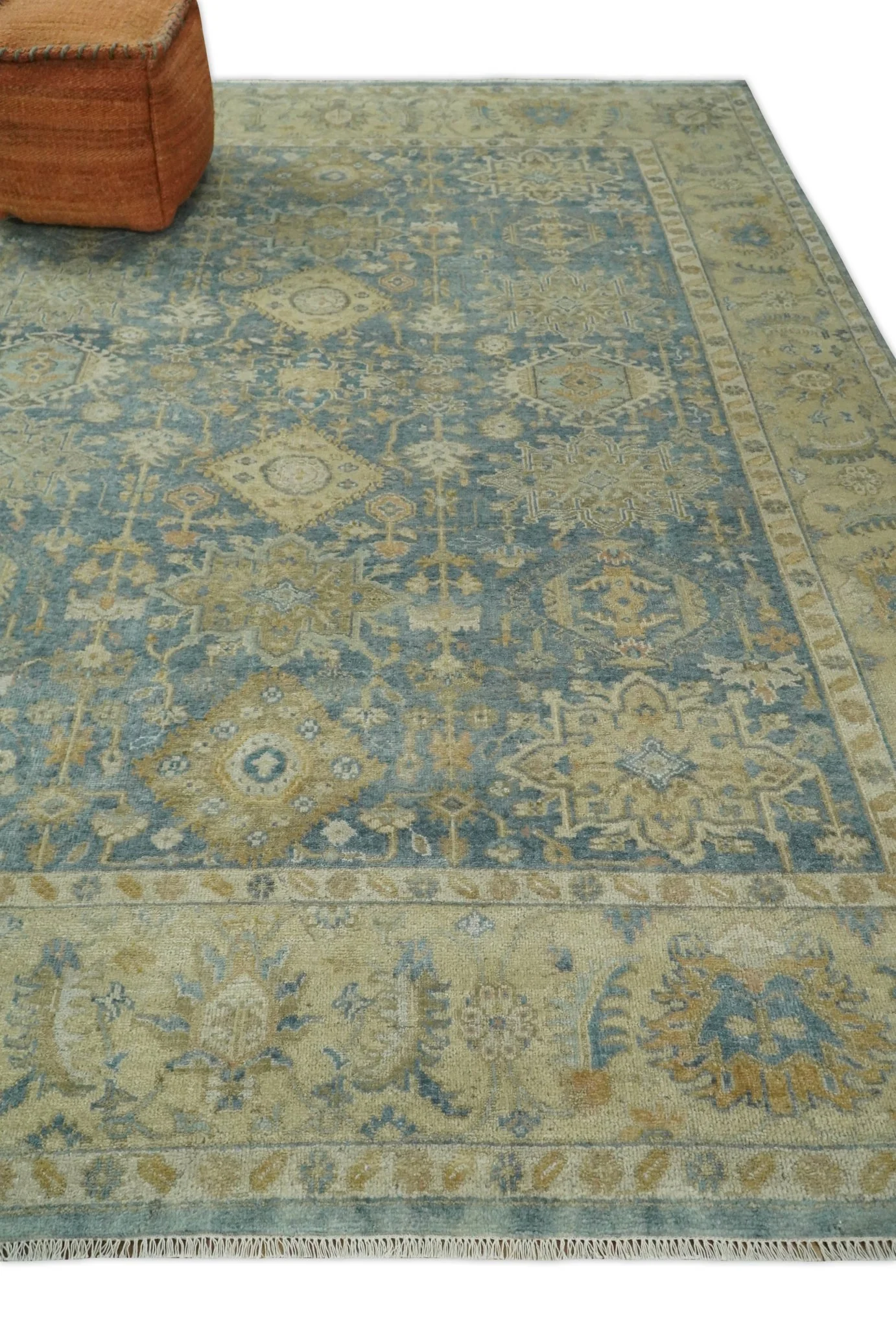 8x10 Fine Hand Knotted Teal and Beige Traditional Vintage Persian Style Mahal Antique Wool Rug | TRDCP496810 - Image 3