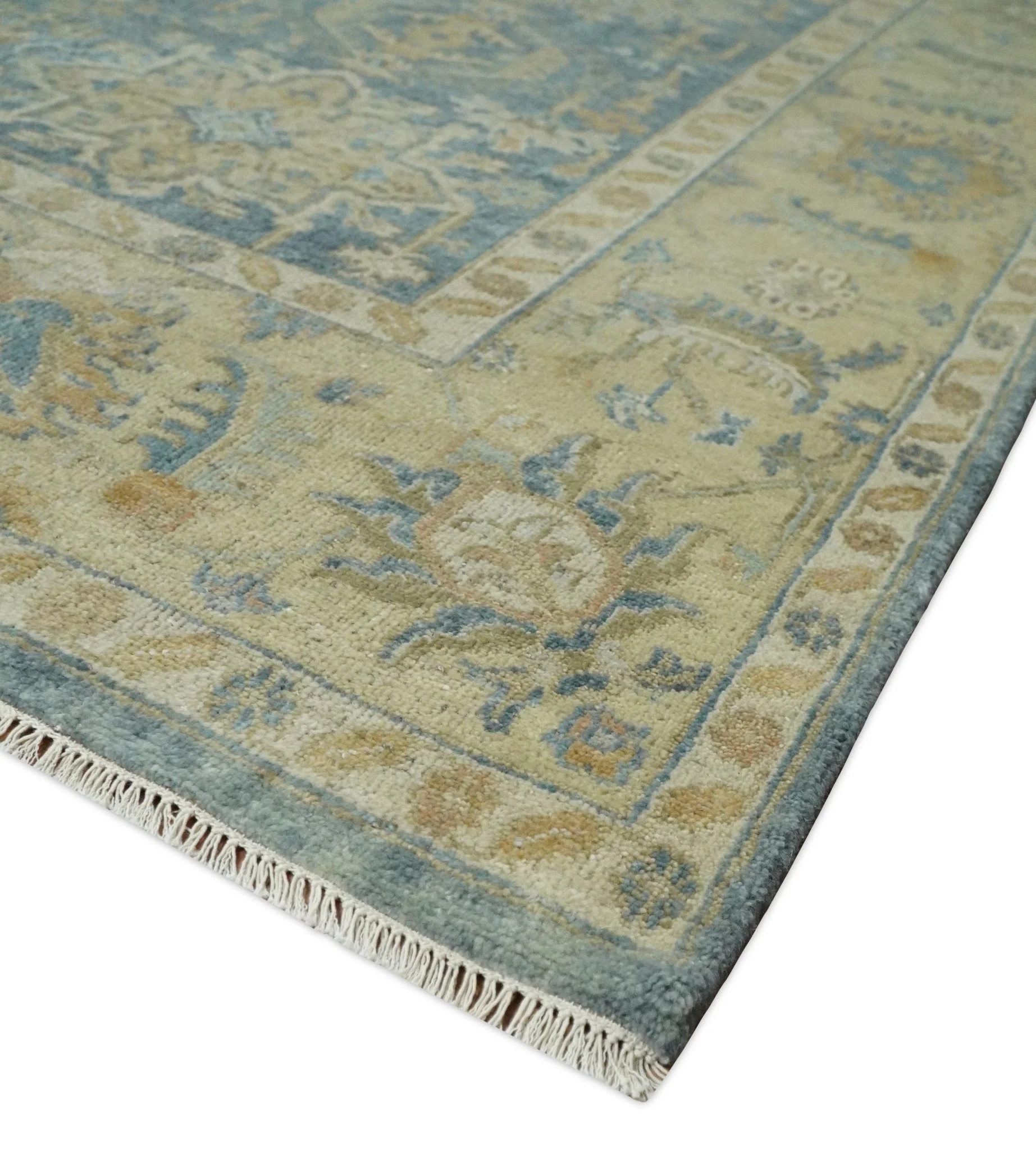 8x10 Fine Hand Knotted Teal and Beige Traditional Vintage Persian Style Mahal Antique Wool Rug | TRDCP496810 - Image 5