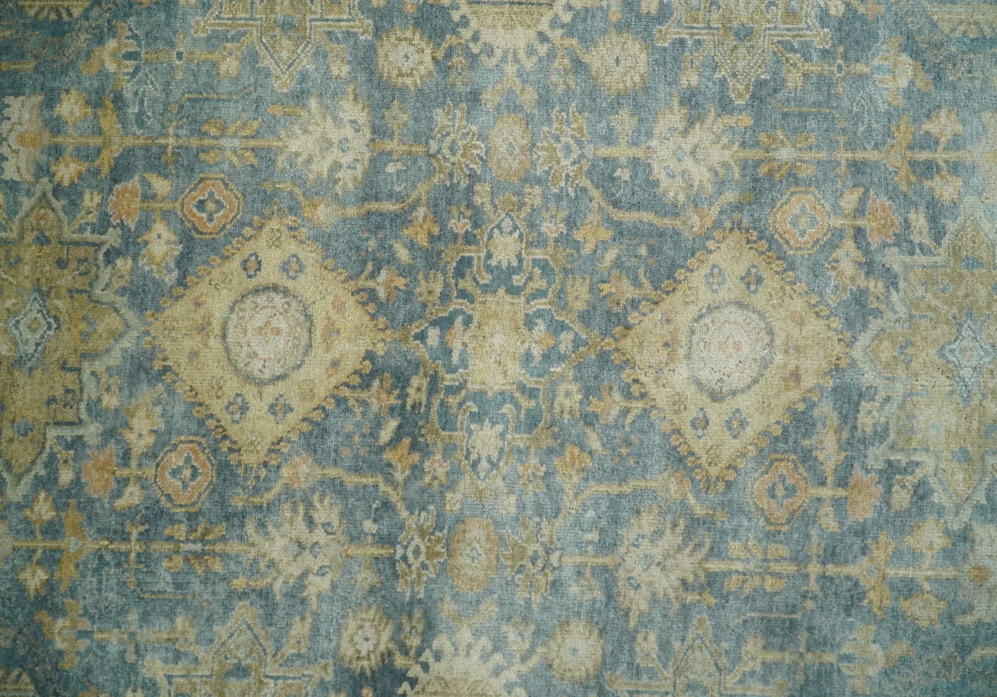 8x10 Fine Hand Knotted Teal and Beige Traditional Vintage Persian Style Mahal Antique Wool Rug | TRDCP496810 - Image 6