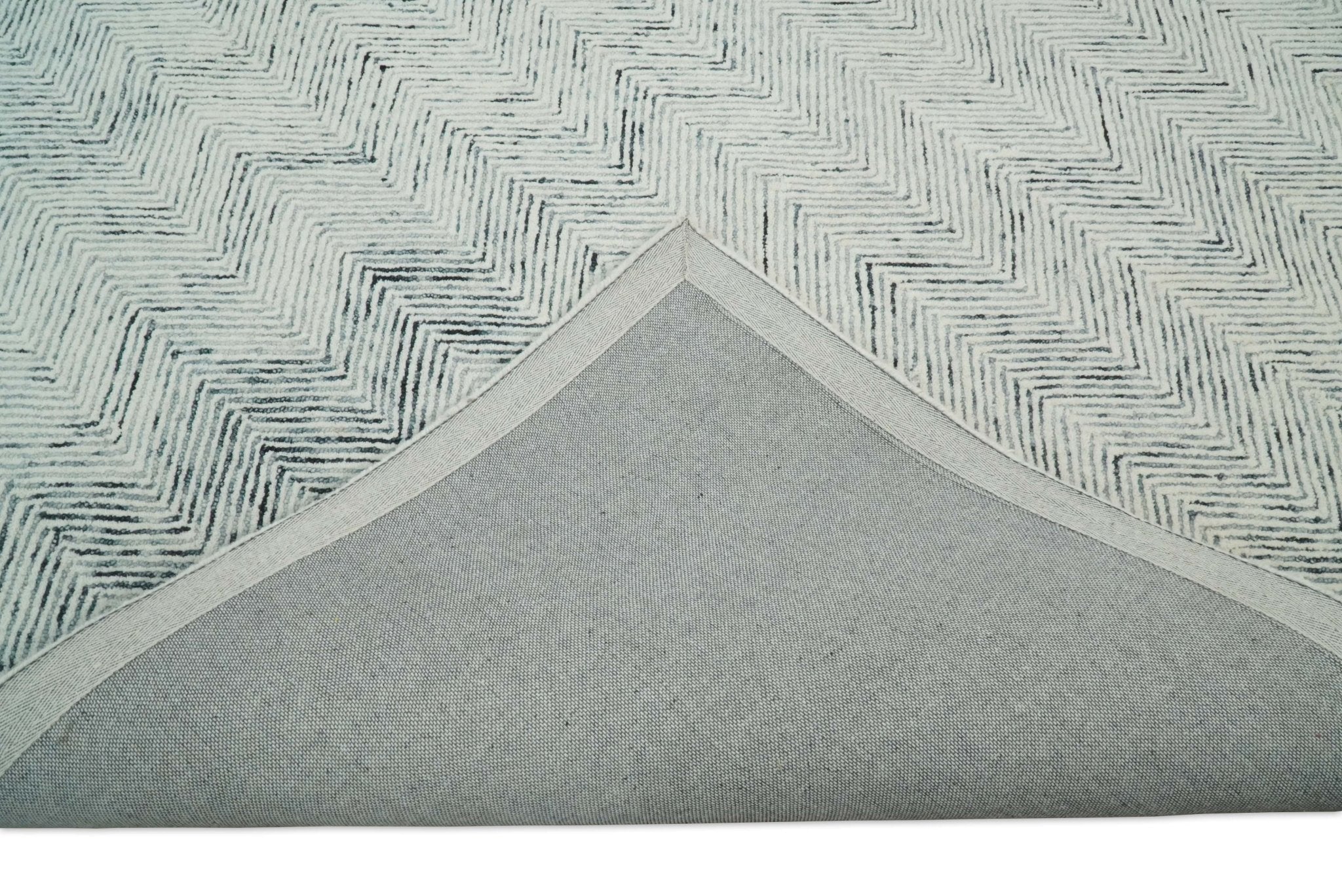 5x8 and 8x10 Hand Made Woolen Modern Blue and Ivory Area Rug | EVE001 - Image 10