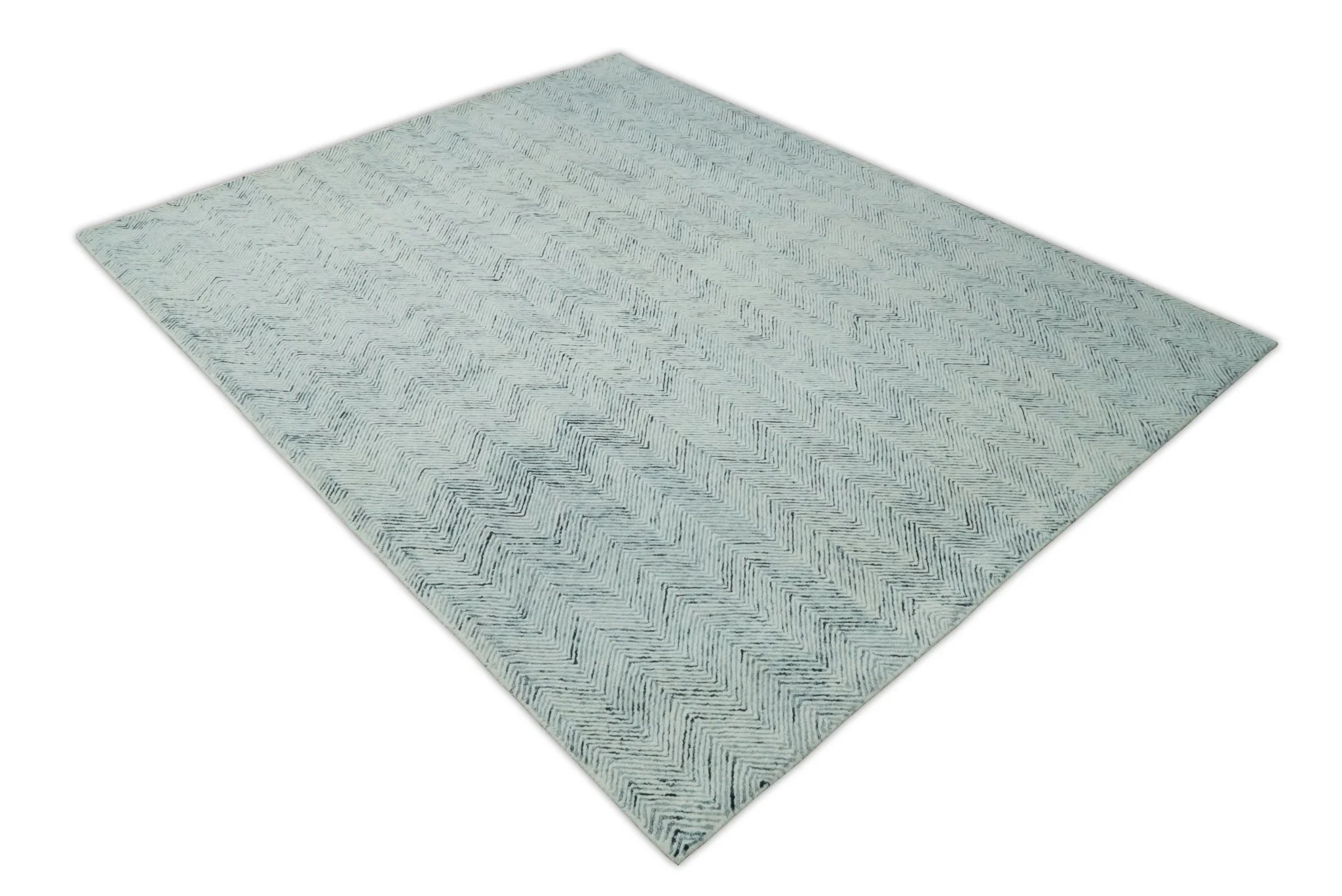 5x8 and 8x10 Hand Made Woolen Modern Blue and Ivory Area Rug | EVE001 - Image 5