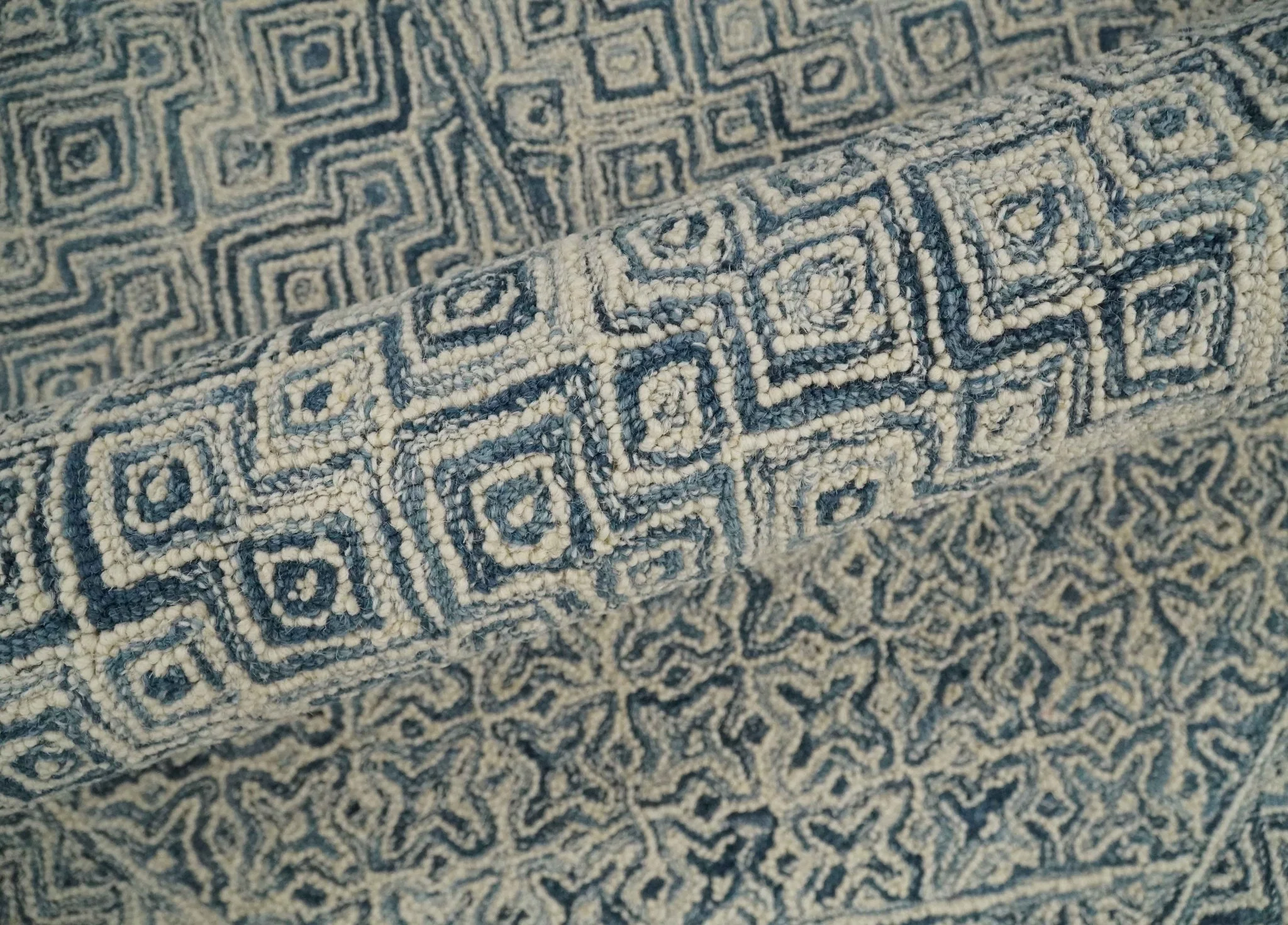 Mid Century Modern Hand Tufted 2x3, 3x5, 5x8, 6x9, 8x10 and 9x12 Woolen Beige and Blue Area Rug | MIR1 - Image 10