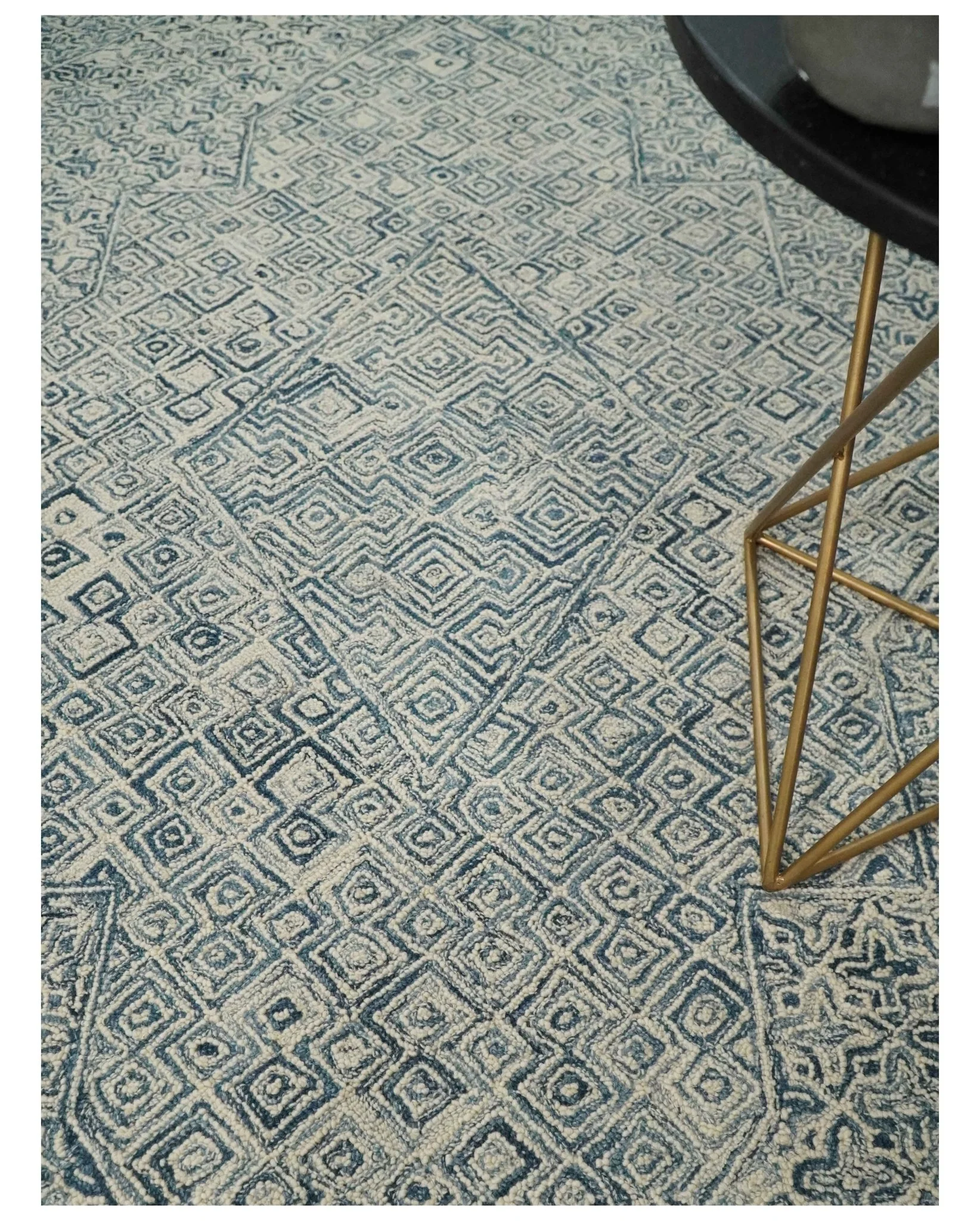 Mid Century Modern Hand Tufted 2x3, 3x5, 5x8, 6x9, 8x10 and 9x12 Woolen Beige and Blue Area Rug | MIR1 - Image 3