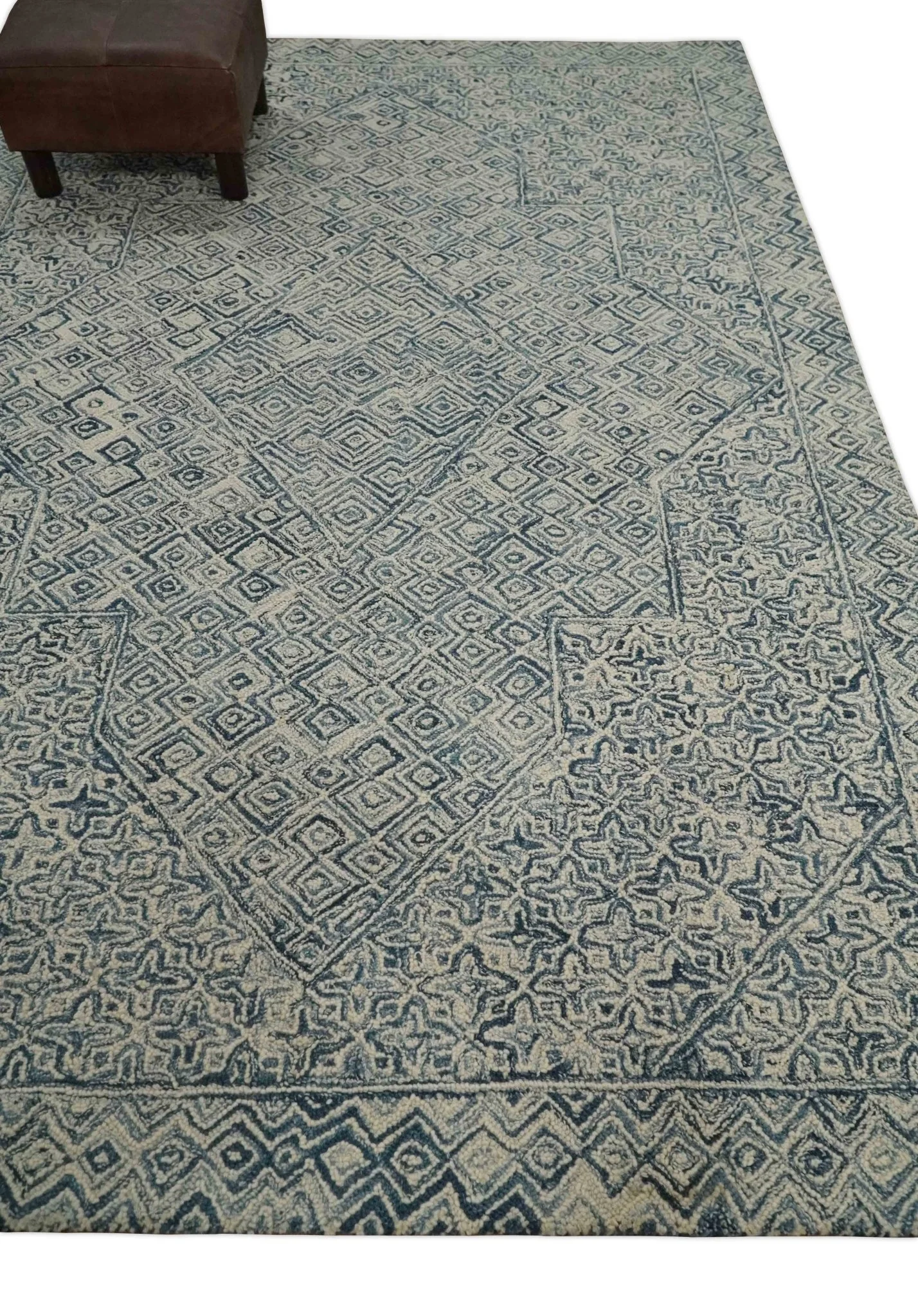 Mid Century Modern Hand Tufted 2x3, 3x5, 5x8, 6x9, 8x10 and 9x12 Woolen Beige and Blue Area Rug | MIR1 - Image 4