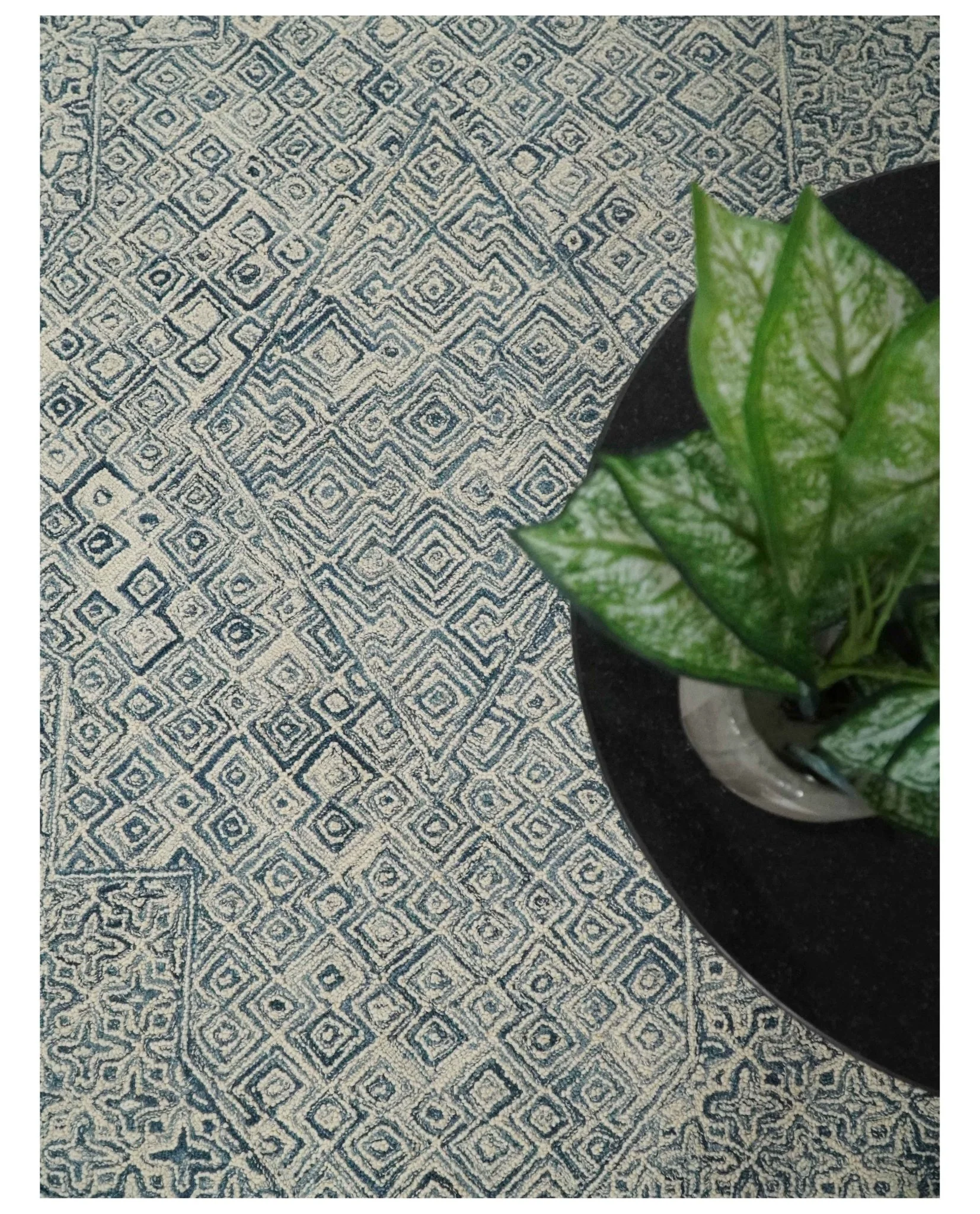Mid Century Modern Hand Tufted 2x3, 3x5, 5x8, 6x9, 8x10 and 9x12 Woolen Beige and Blue Area Rug | MIR1 - Image 5