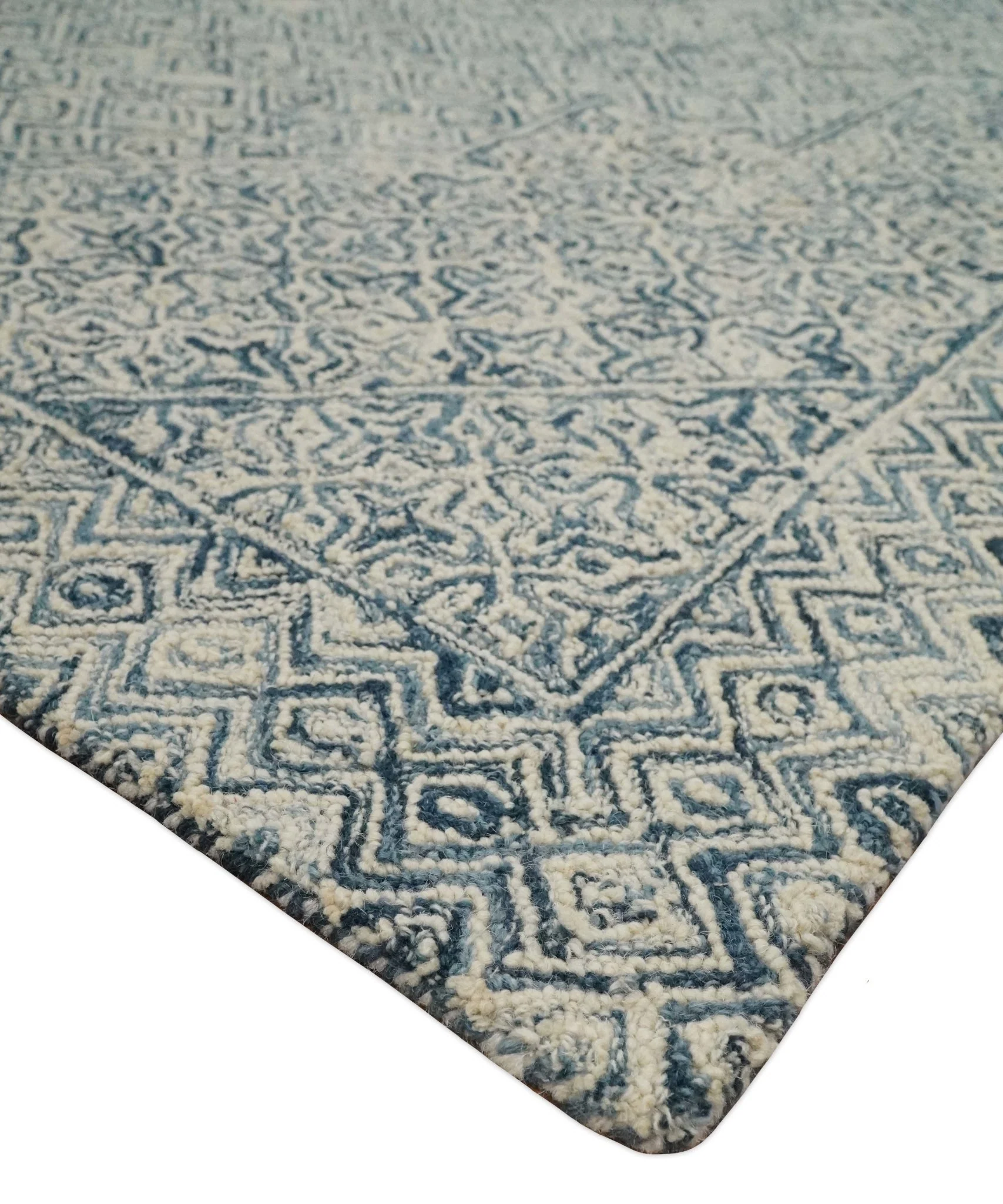 Mid Century Modern Hand Tufted 2x3, 3x5, 5x8, 6x9, 8x10 and 9x12 Woolen Beige and Blue Area Rug | MIR1 - Image 7