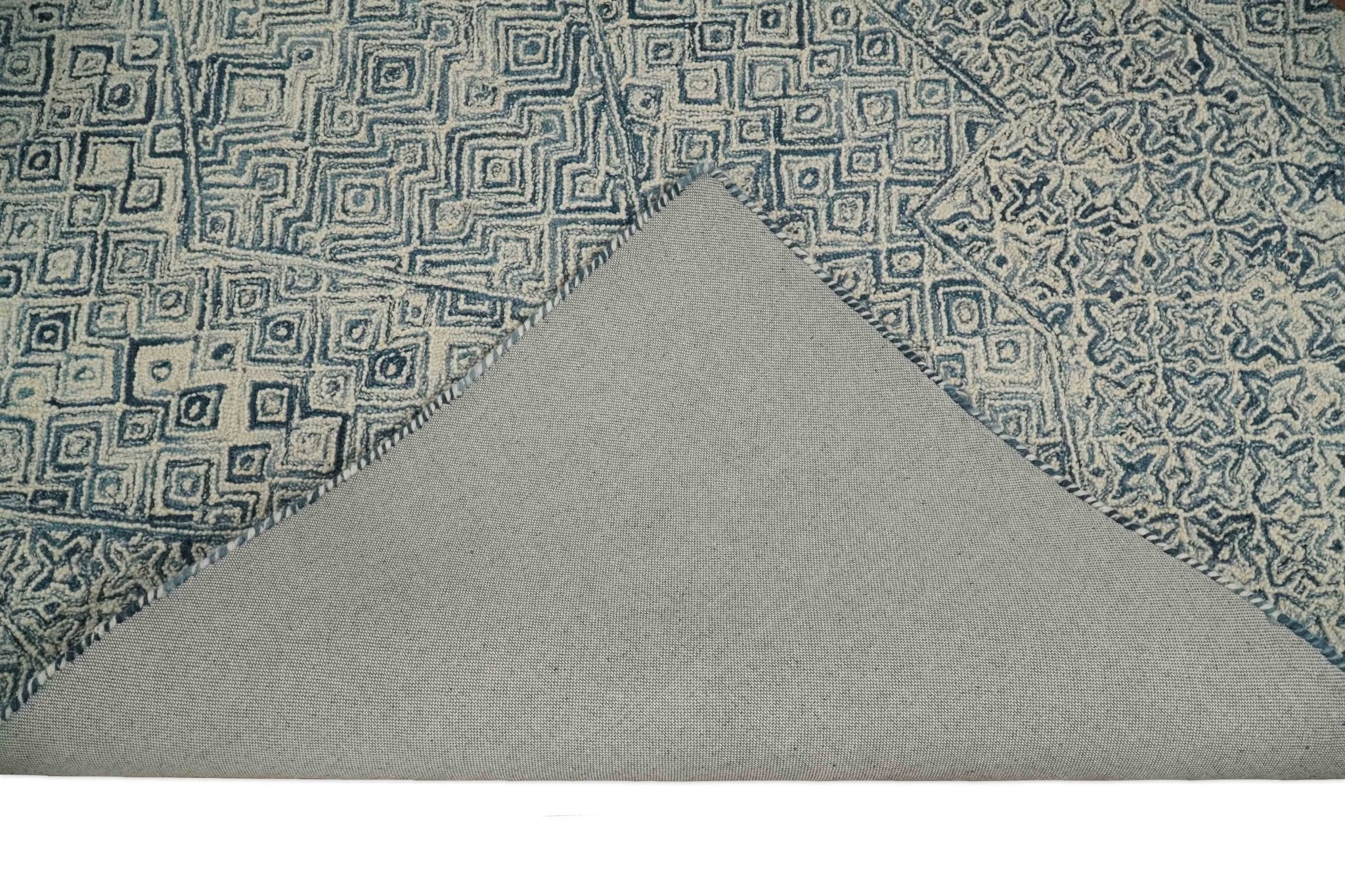 Mid Century Modern Hand Tufted 2x3, 3x5, 5x8, 6x9, 8x10 and 9x12 Woolen Beige and Blue Area Rug | MIR1 - Image 9