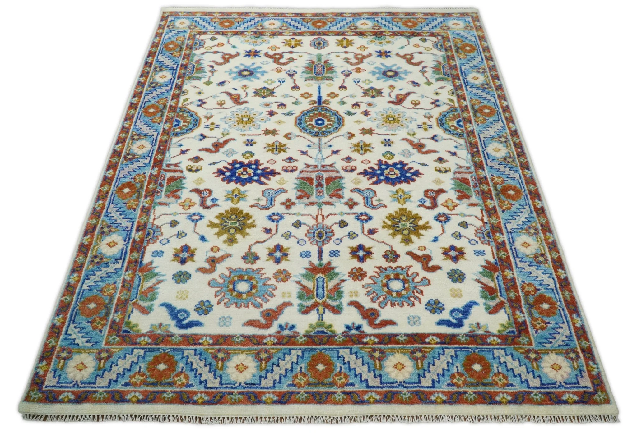 Eclectic 8x10 All Wool Traditional Persian Blue and Ivory Vibrant Colorful Hand knotted Persian Area Rug | TRDCP159810 - Image 3